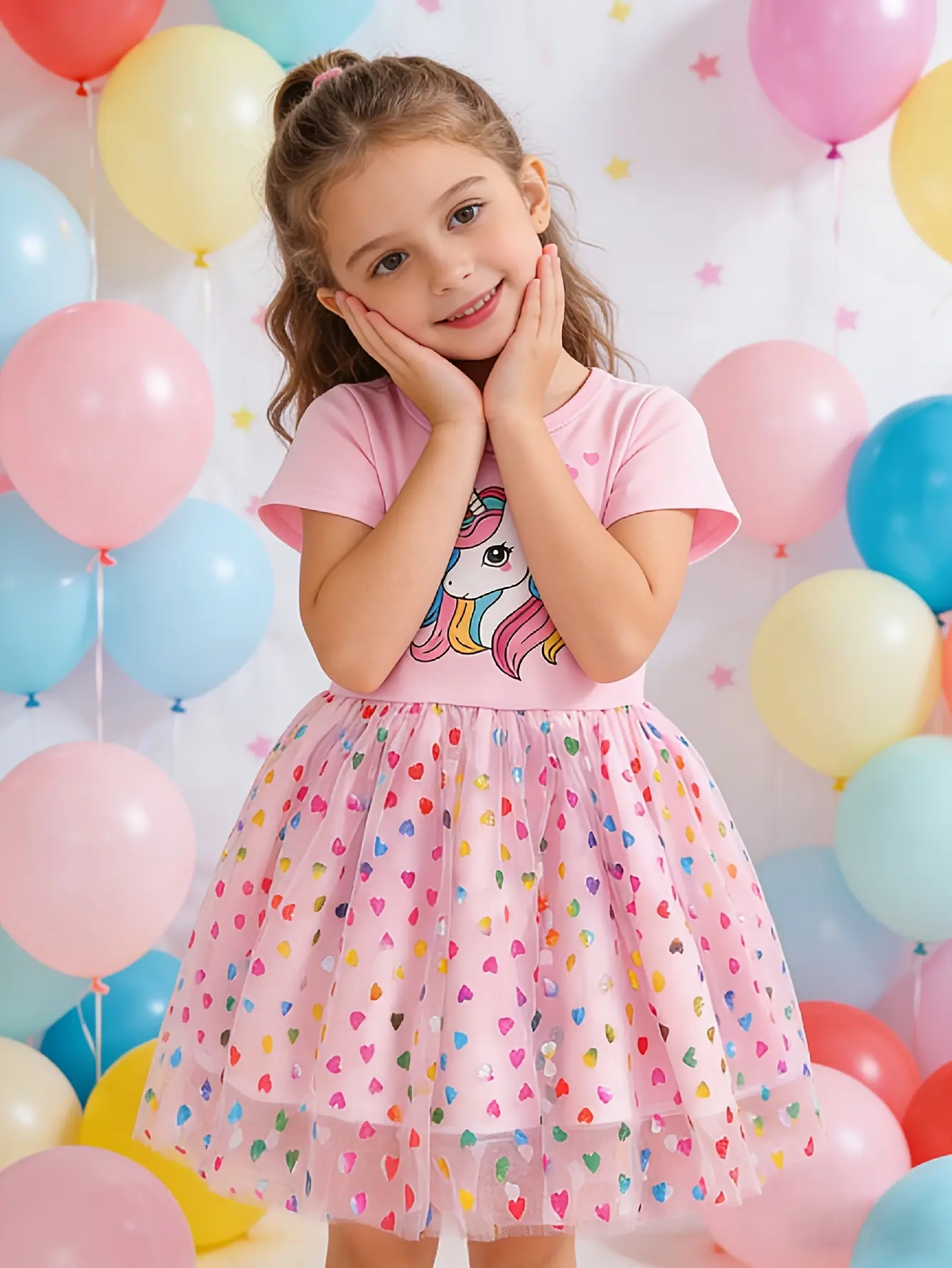 Detail 7 of Girls Unicorn Print Short Sleeve Princess Dress by LUNORIANA