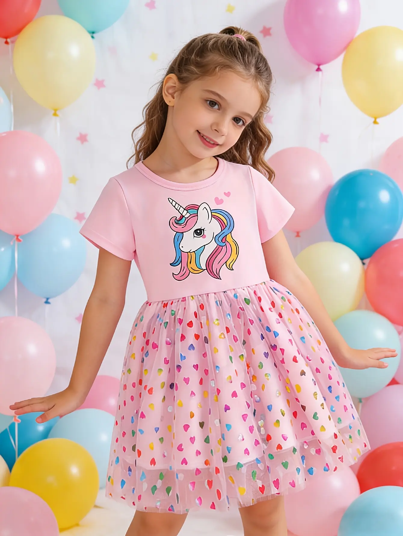 Detail 9 of Girls Unicorn Print Short Sleeve Princess Dress by LUNORIANA