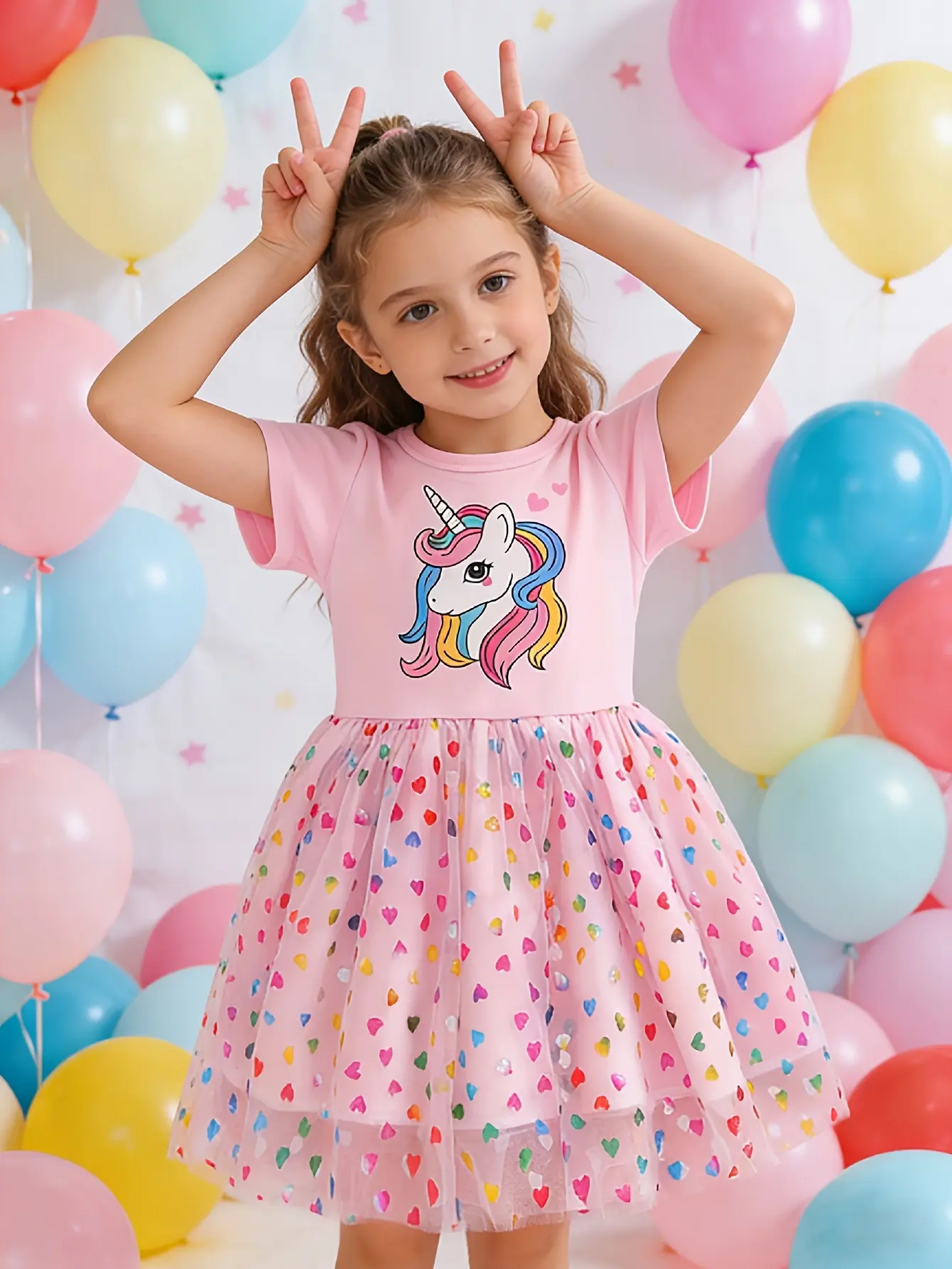 Detail 8 of Girls Unicorn Print Short Sleeve Princess Dress by LUNORIANA