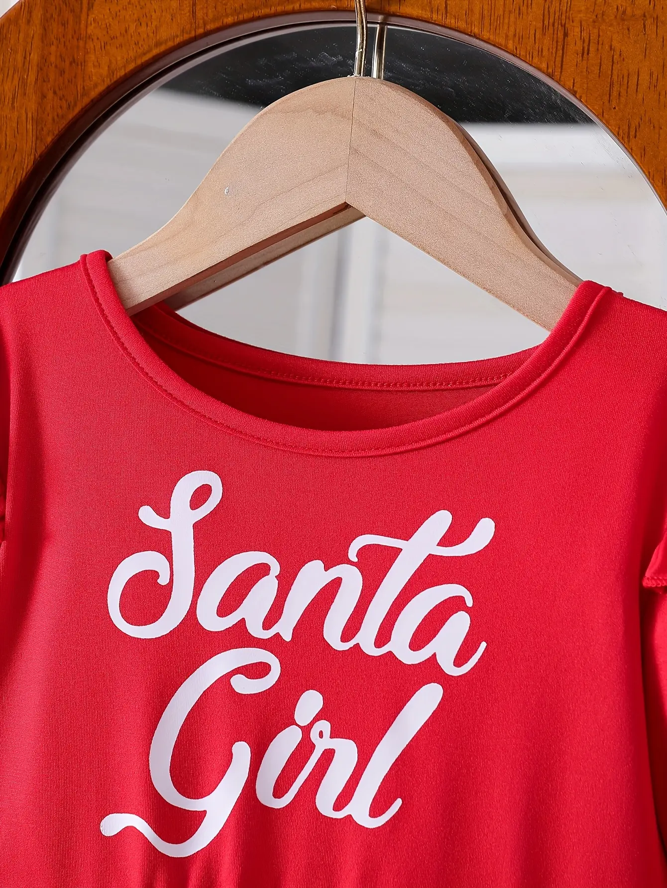Detail 2 of Girls Christmas Print Ruffle Sleeve Dress by LUNORIANA