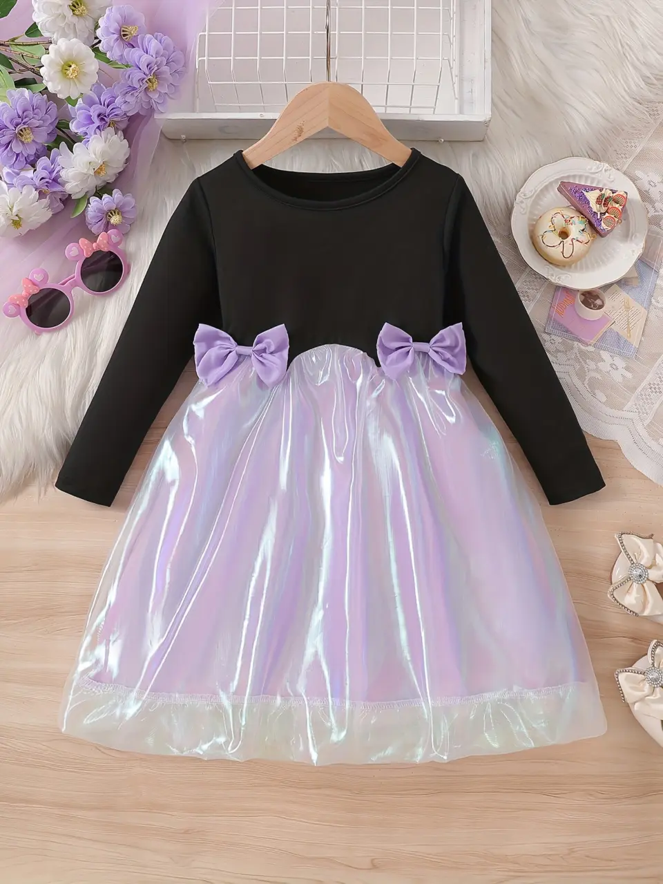 Girls Double Bow Iridescent Tulle Dress by LUNORIANA