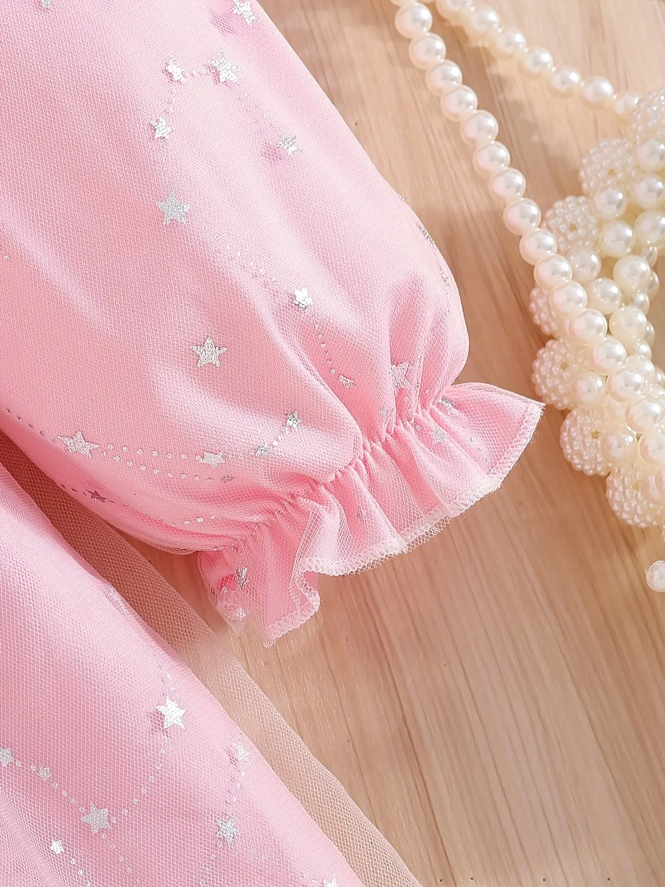 Detail 10 of Girls Star Sequin Tulle Dress with Flare Sleeves by LUNORIANA