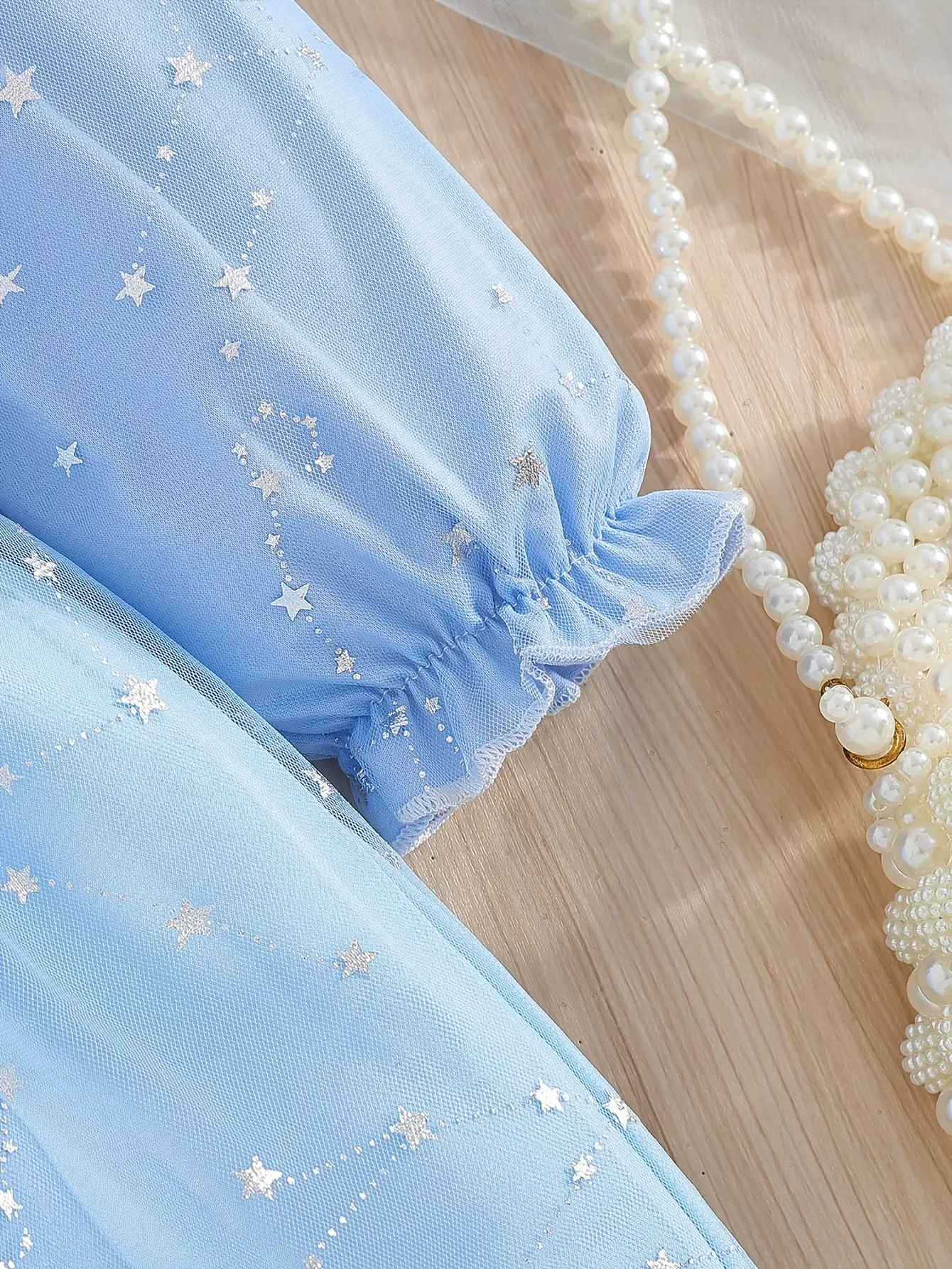 Detail 5 of Girls Star Sequin Tulle Dress with Flare Sleeves by LUNORIANA