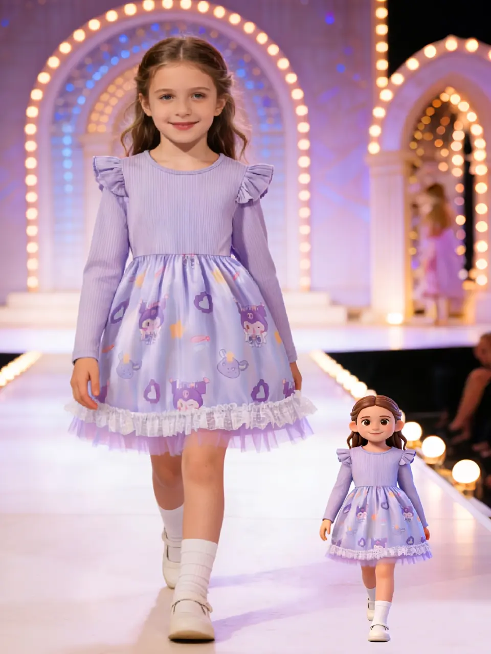 Girls Purple Kuromi Graphic Tulle Dress by LUNORIANA
