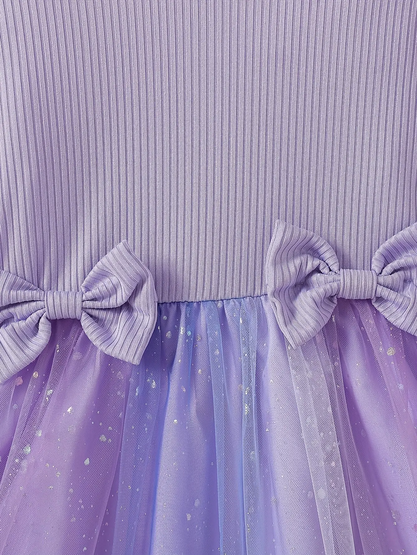 Detail 4 of Girls Double Bow Long Sleeve Tulle Dress by LUNORIANA