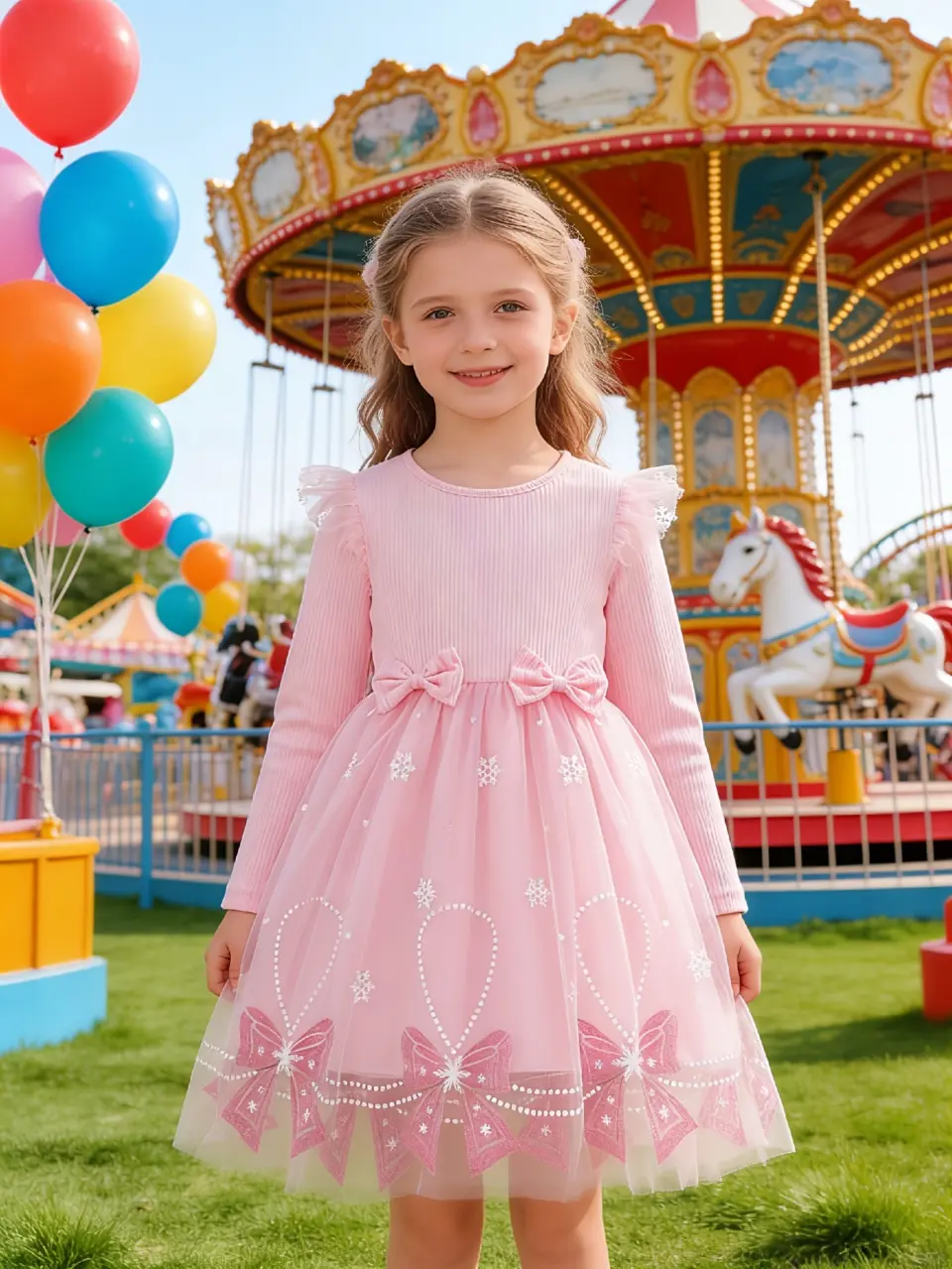 Girls Double Bow Snowflake Tulle Princess Dress by LUNORIANA