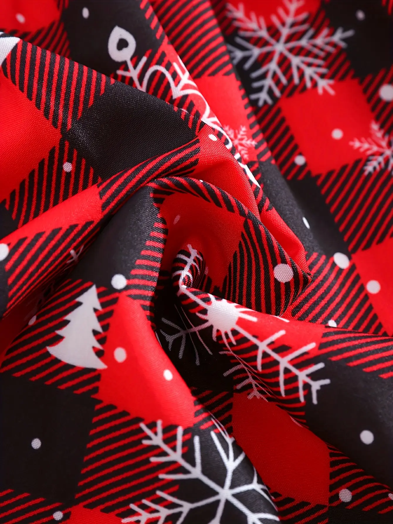 Detail 5 of Girls Velvet Snowflake Plaid Christmas Dress by LUNORIANA