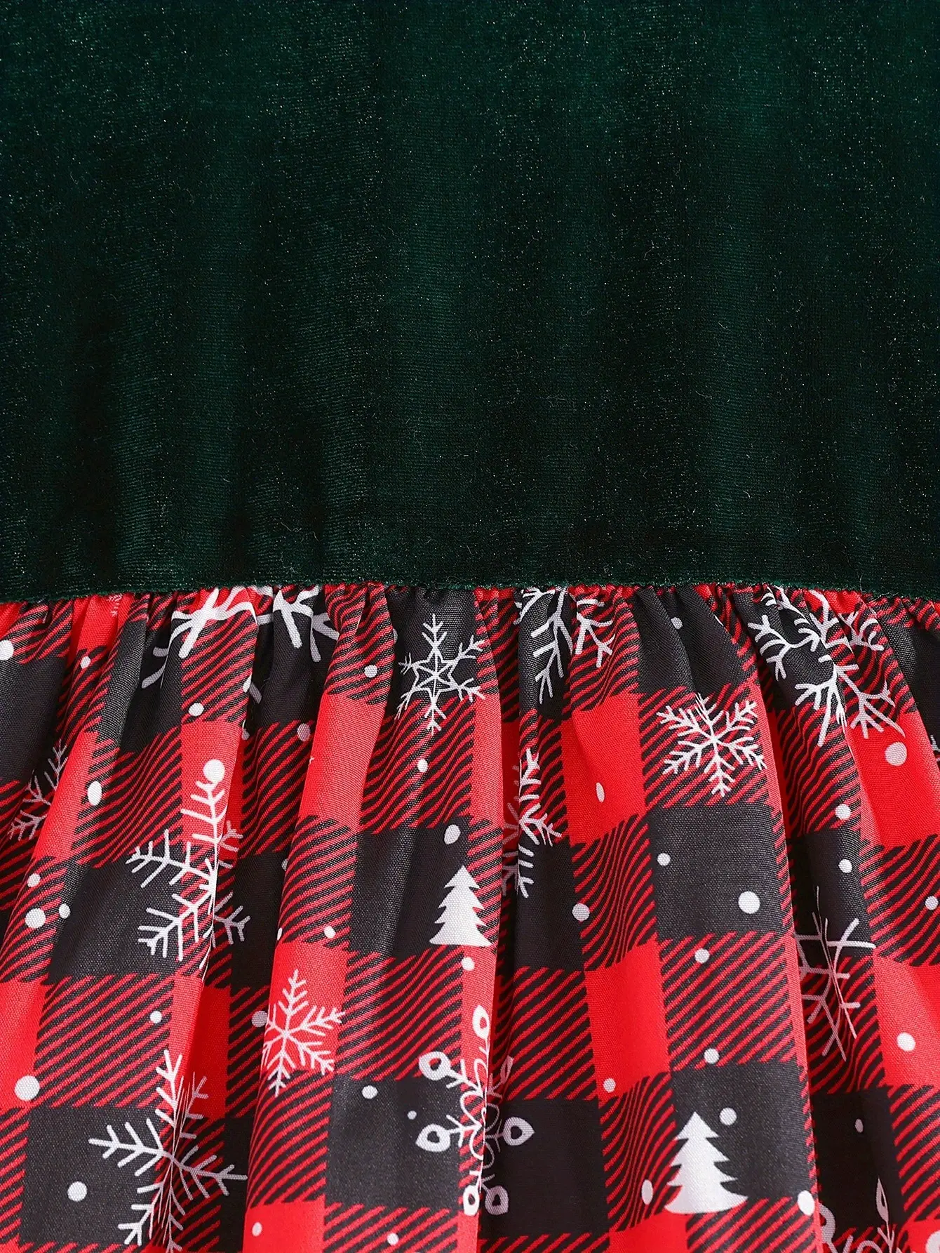 Detail 3 of Girls Velvet Snowflake Plaid Christmas Dress by LUNORIANA