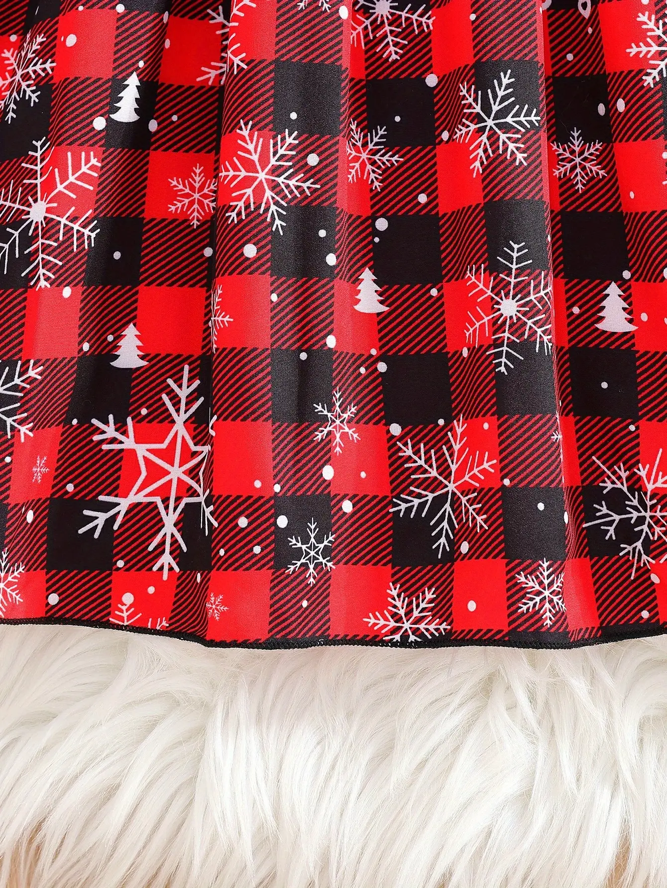 Detail 6 of Girls Velvet Snowflake Plaid Christmas Dress by LUNORIANA