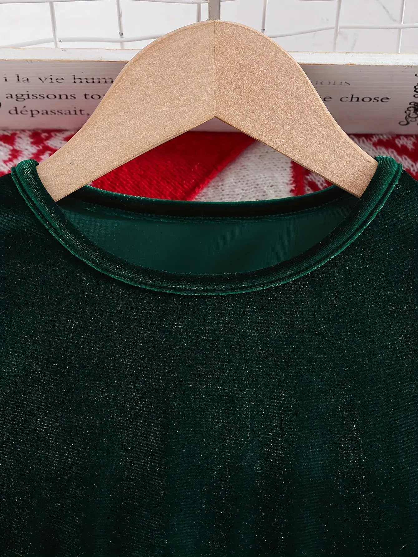 Detail 2 of Girls Velvet Snowflake Plaid Christmas Dress by LUNORIANA