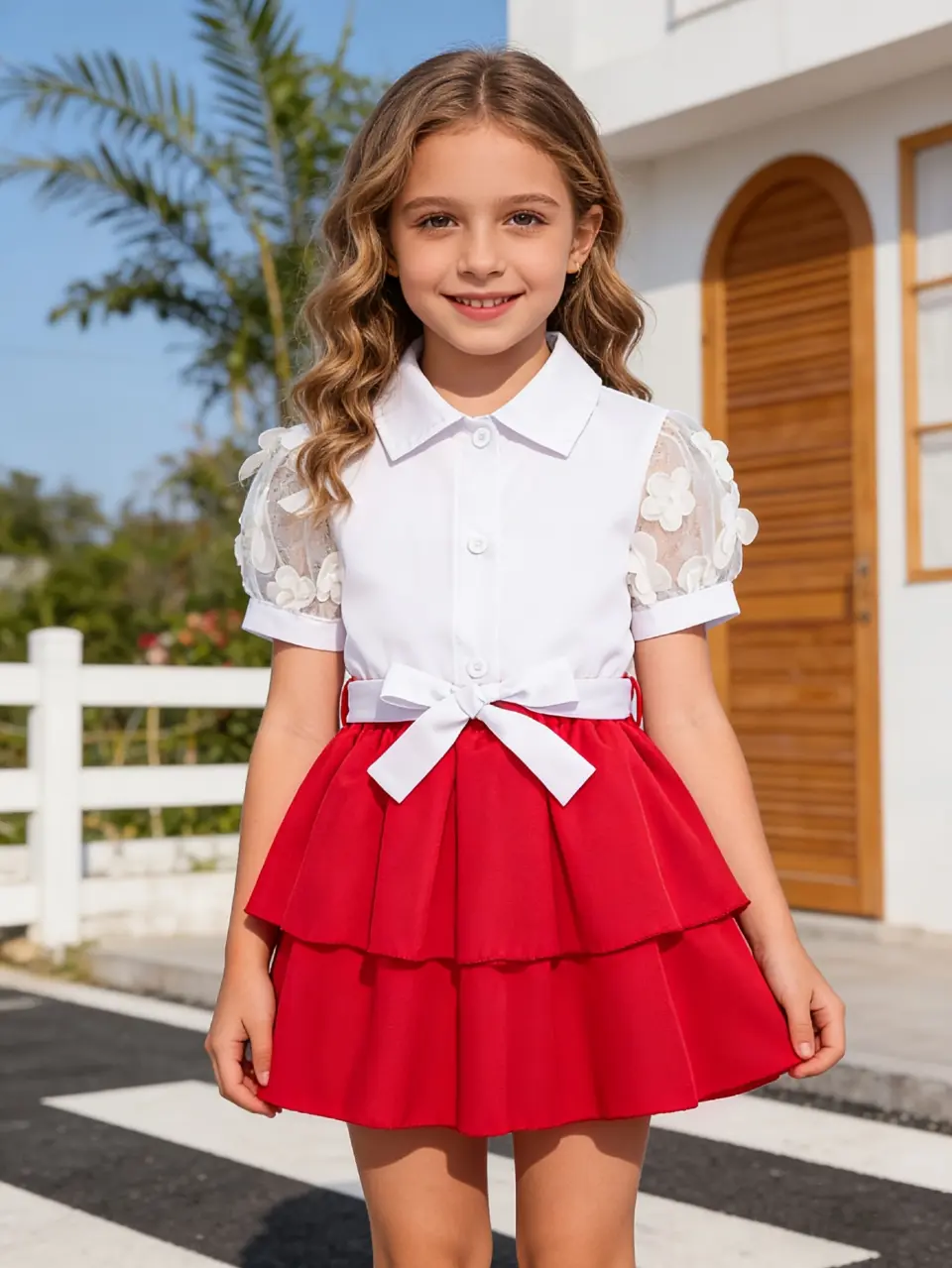 Girls Ruffle Blouse and Layered Skirt Set by LUNORIANA