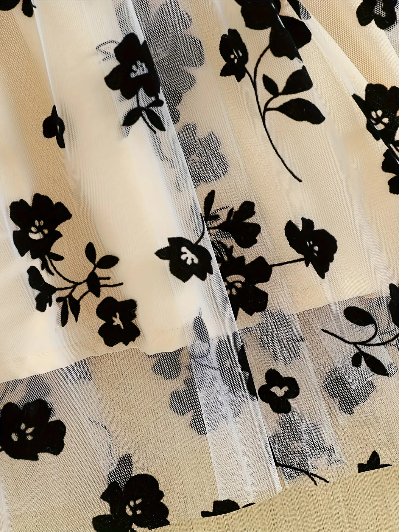 Detail 6 of Girls Embroidered Flower Long Sleeve Tulle Dress by LUNORIANA