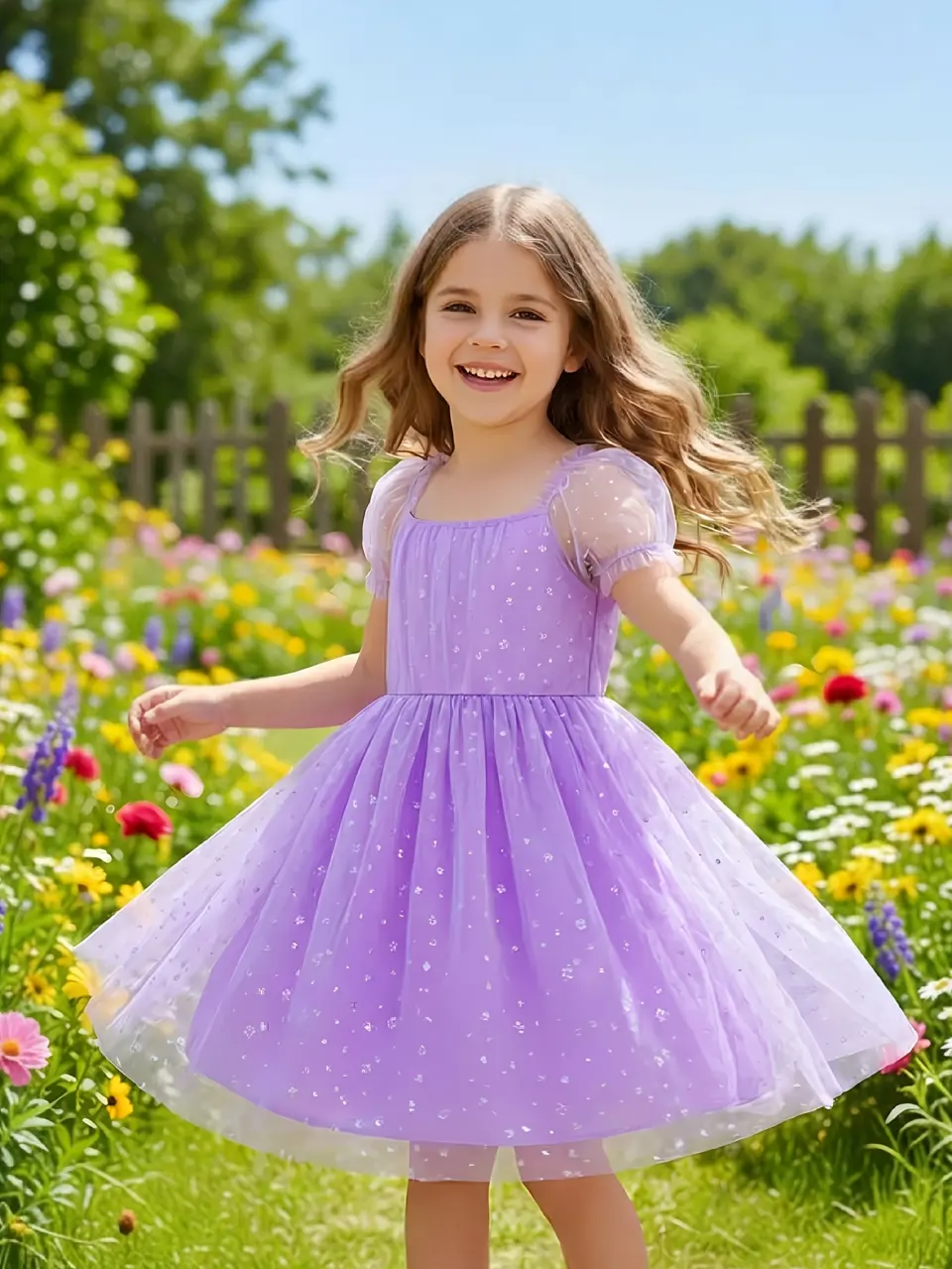 Girls Star Tulle Simple Spring Dress by LUNORIANA
