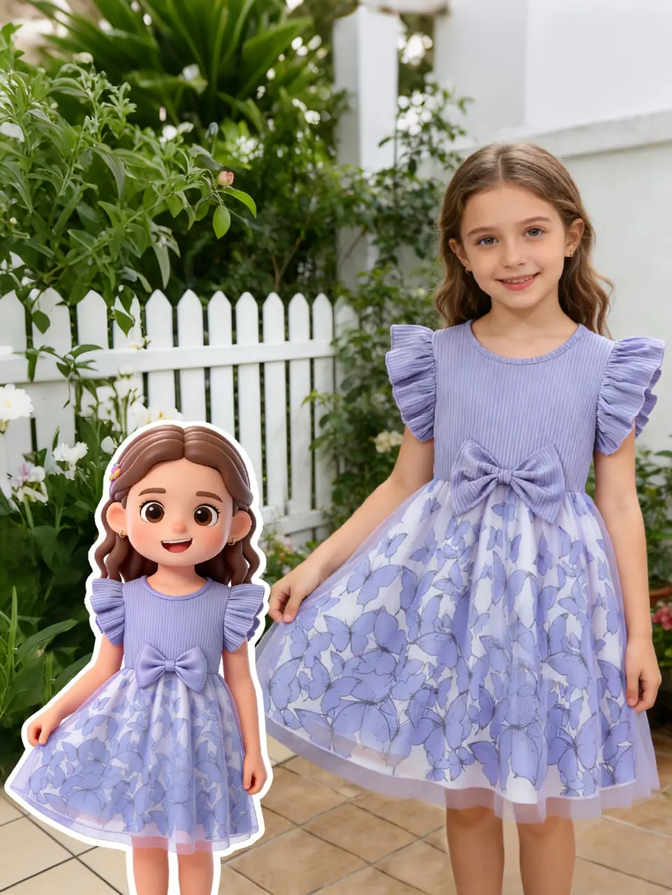 Girls Purple Ribbed Butterfly Tulle Dress by LUNORIANA