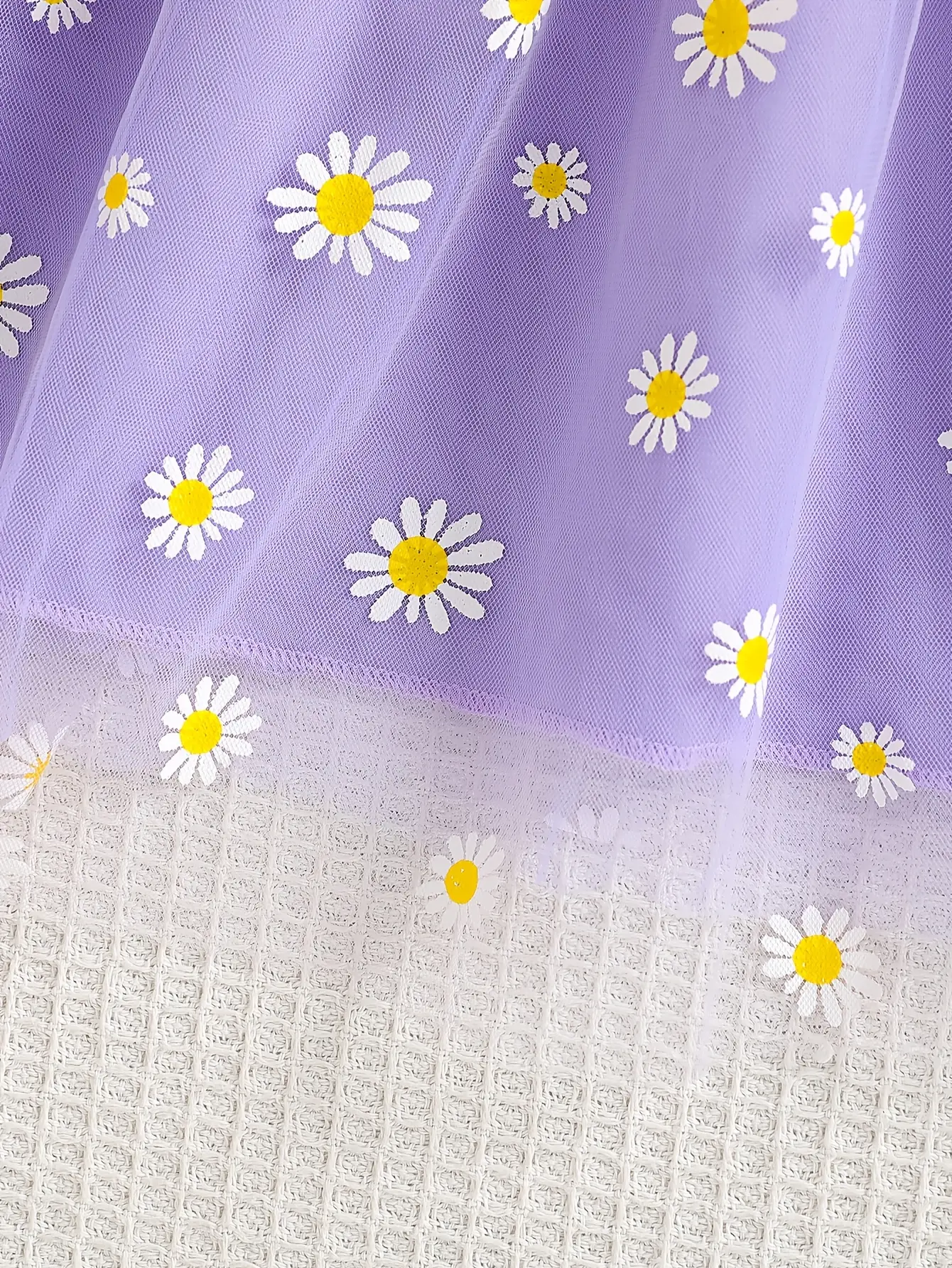 Detail 7 of Girls Daisy Print Tulle Dress with Bow Detail by LUNORIANA