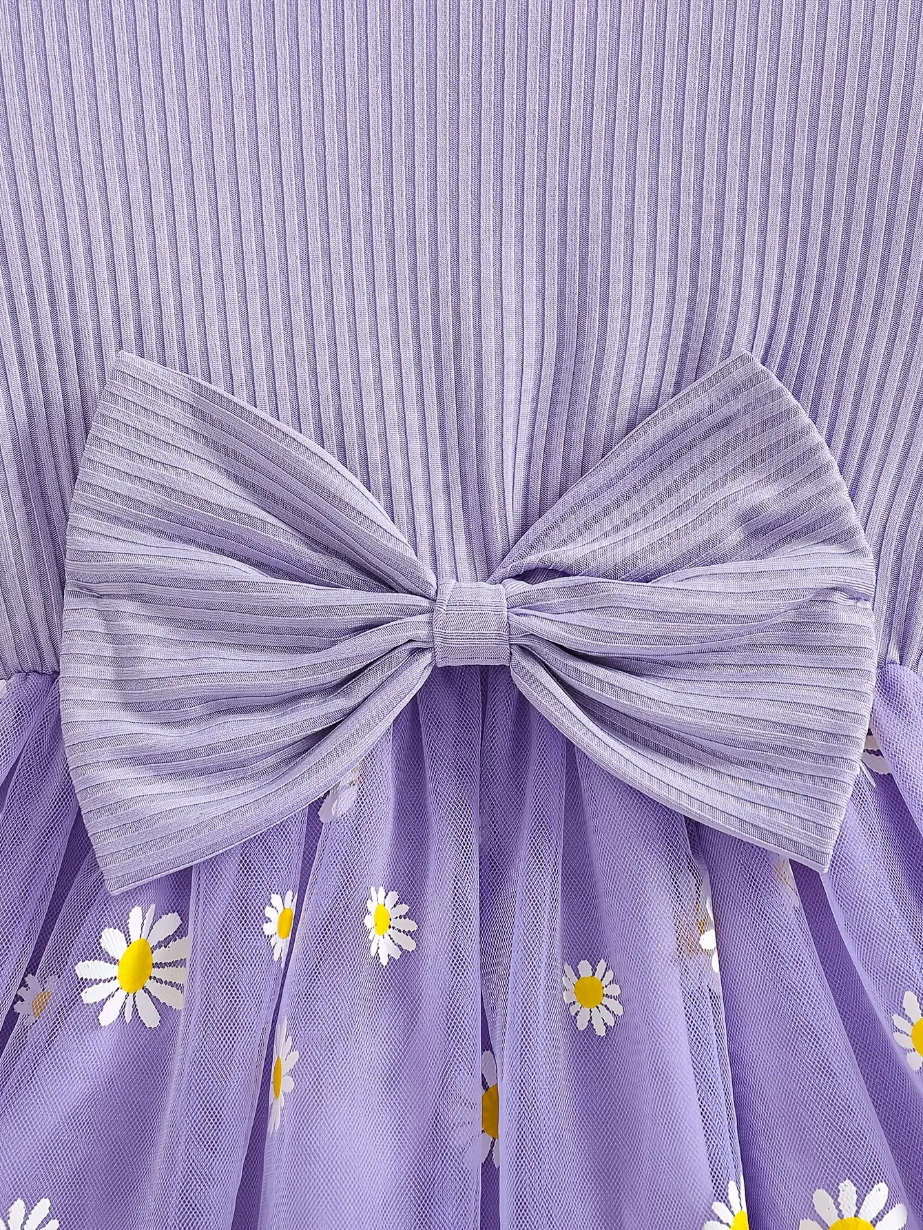 Detail 5 of Girls Daisy Print Tulle Dress with Bow Detail by LUNORIANA