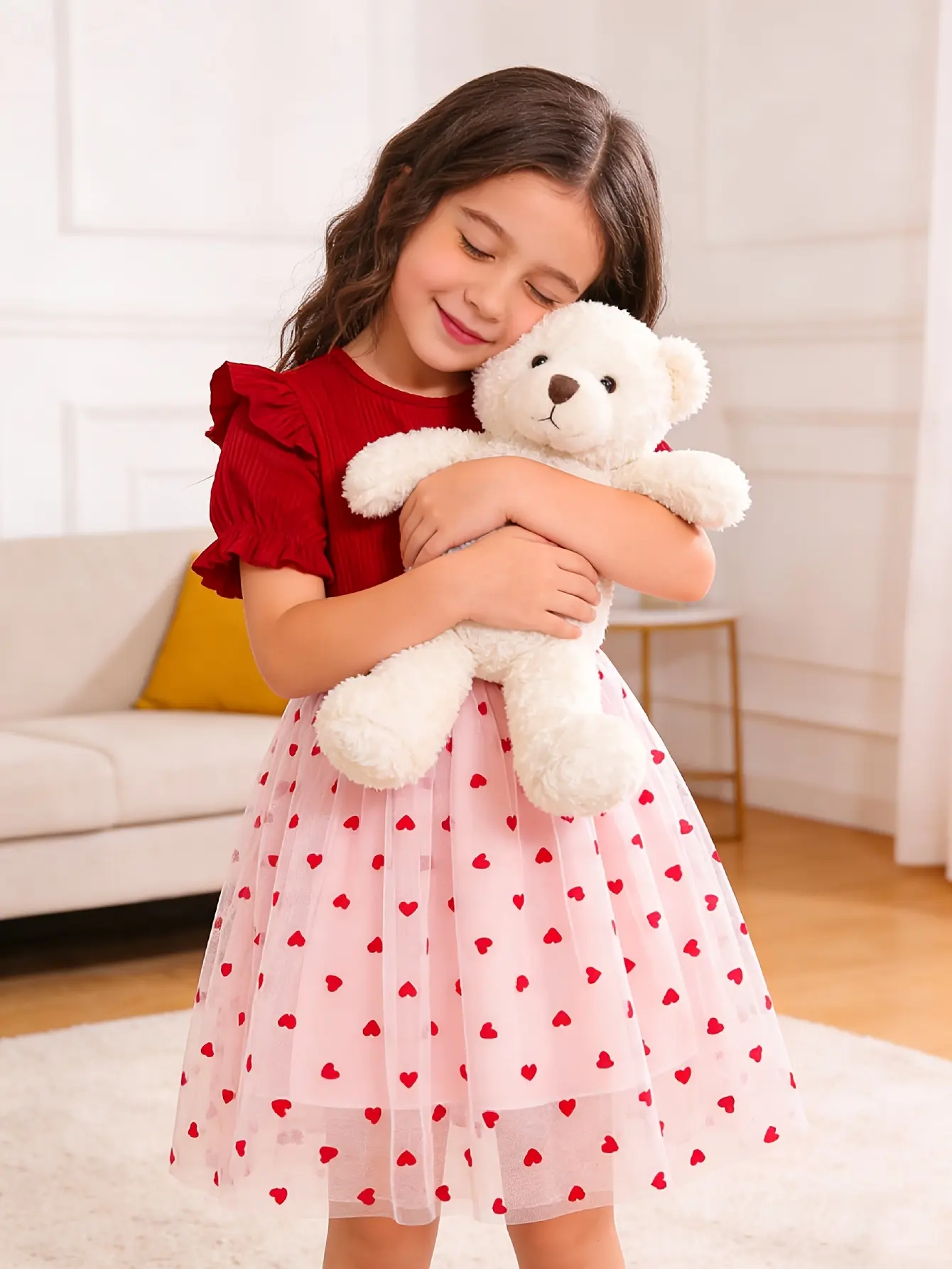 Detail 3 of Girls Red Heart Tulle Valentine's Dress by LUNORIANA