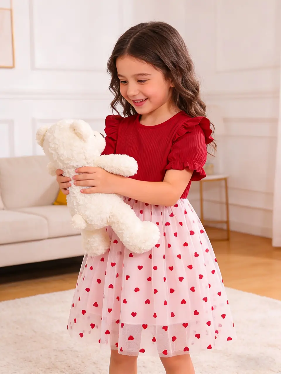 Girls Red Heart Tulle Valentine's Dress