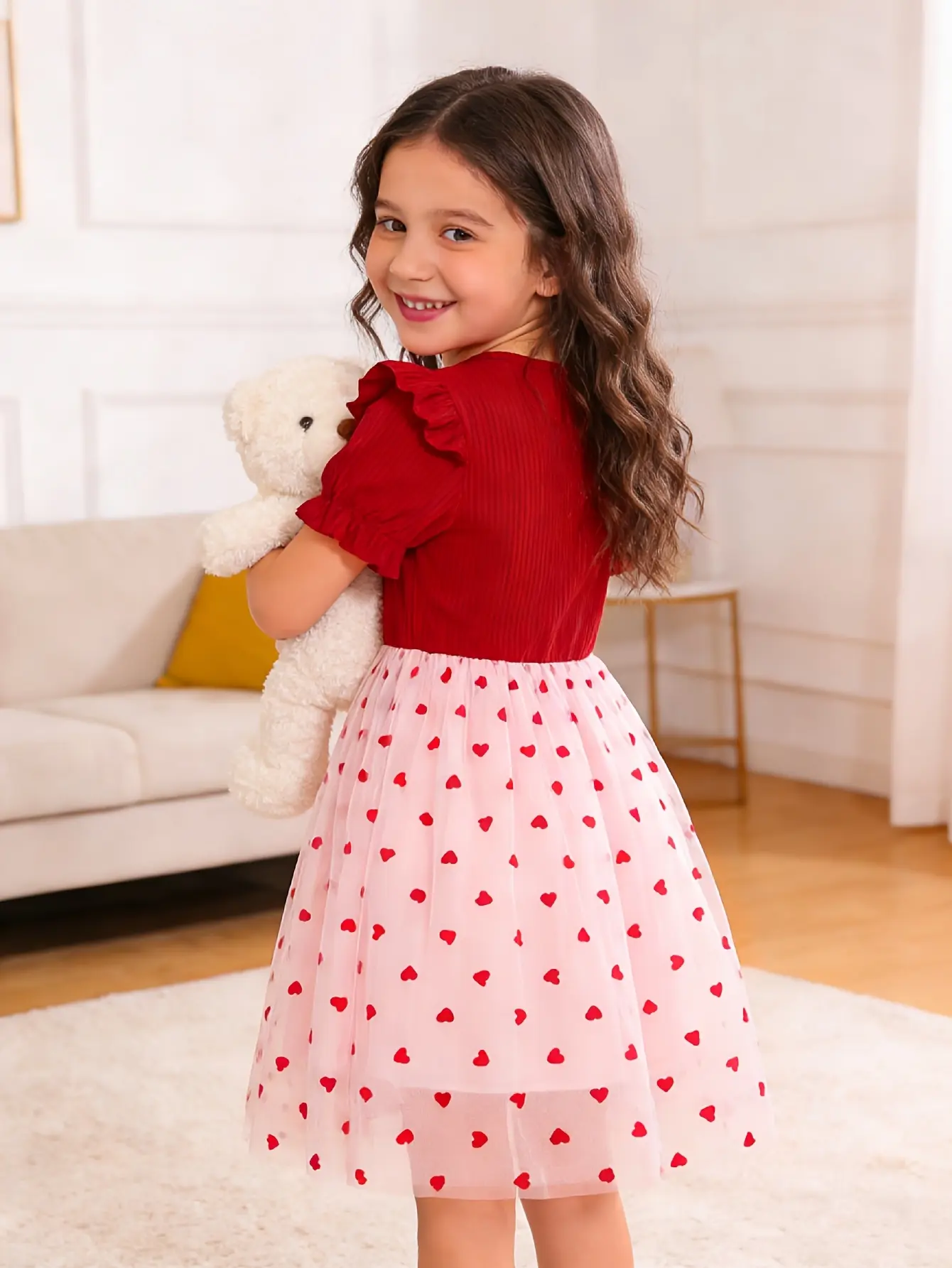 Detail 1 of Girls Red Heart Tulle Valentine's Dress by LUNORIANA