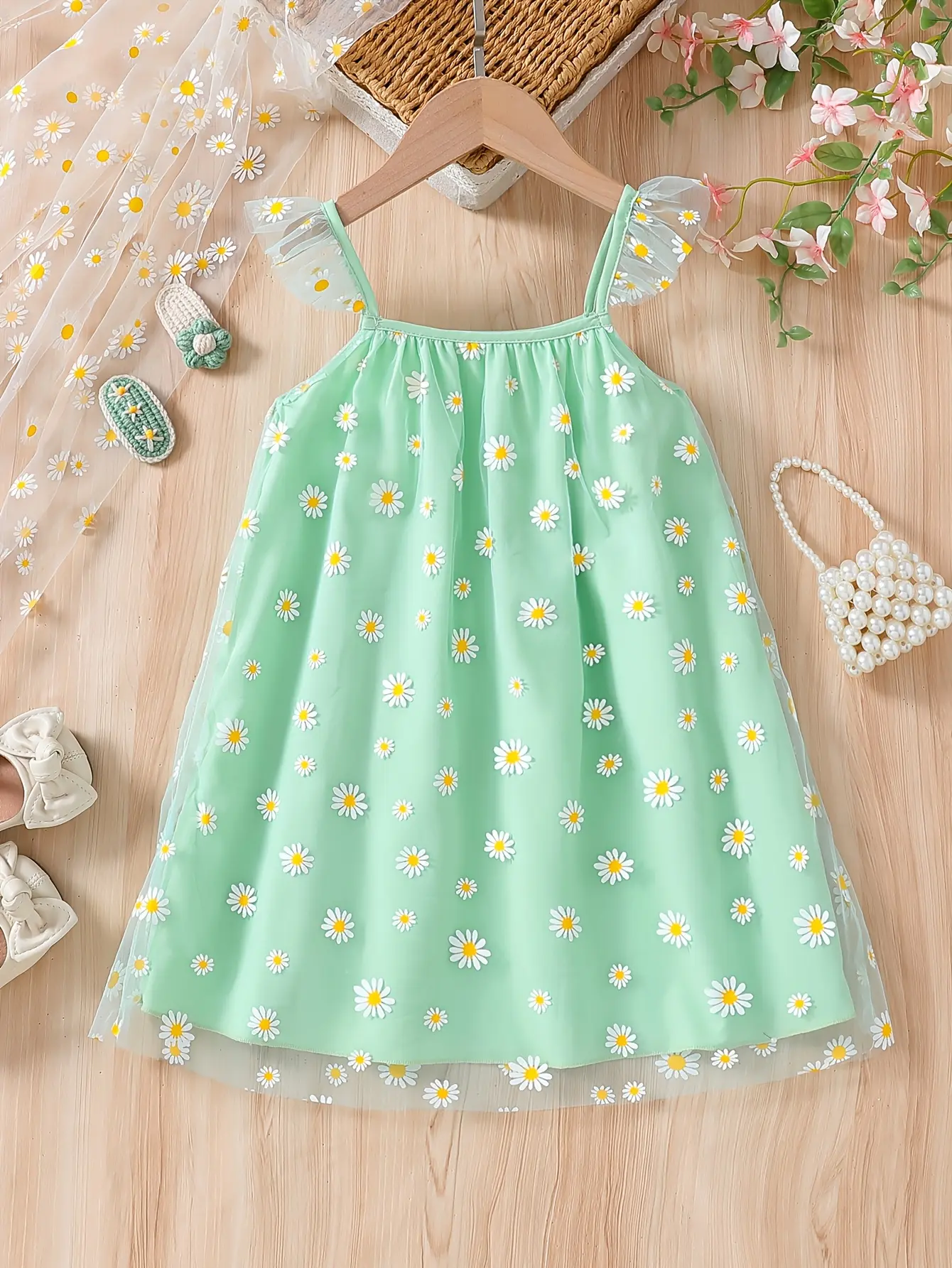 Detail 1 of Girls Daisy Tulle Cami Summer Dress by LUNORIANA