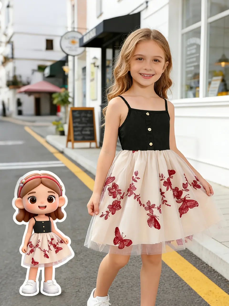 Girls Butterfly Embroidered Cami Tulle Dress by LUNORIANA