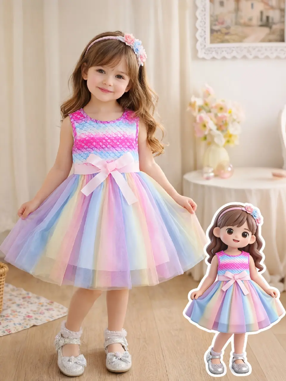 Girls Pink Mermaid Scale Tulle Princess Dress by LUNORIANA