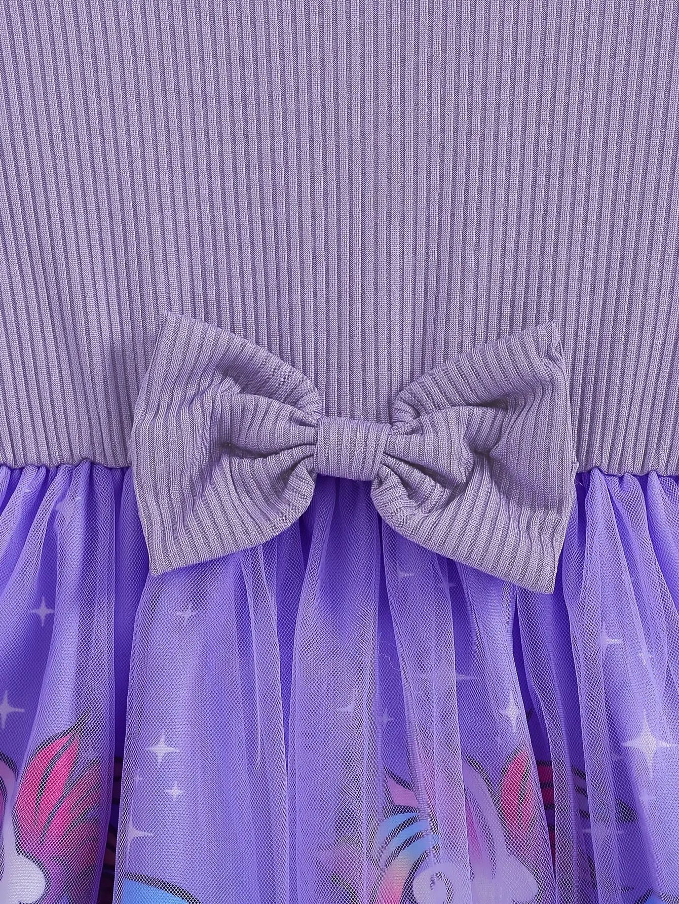 Detail 3 of Girls Unicorn Ribbed Tulle Dress for Holiday Outfits by LUNORIANA