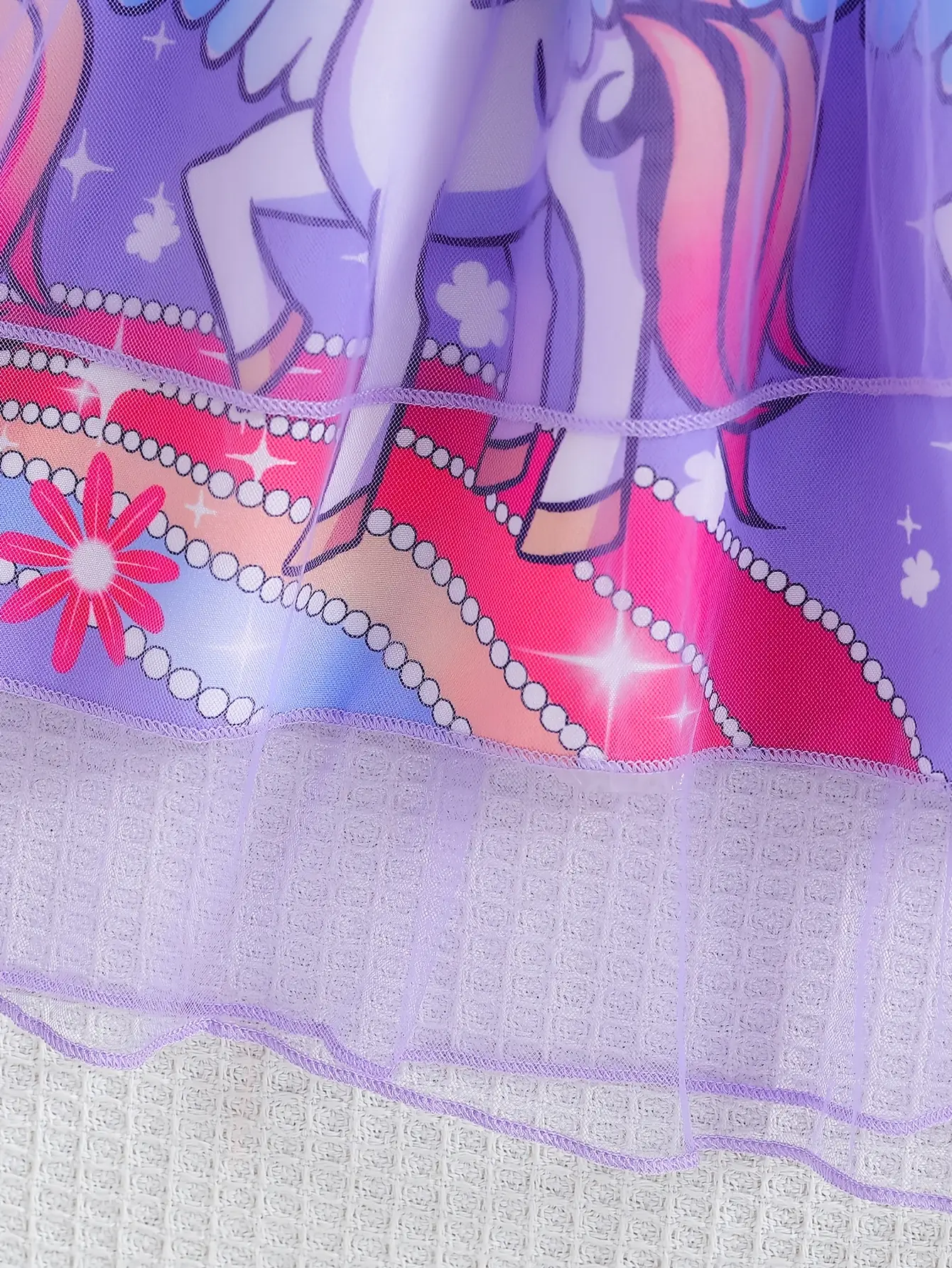 Detail 5 of Girls Unicorn Ribbed Tulle Dress for Holiday Outfits by LUNORIANA