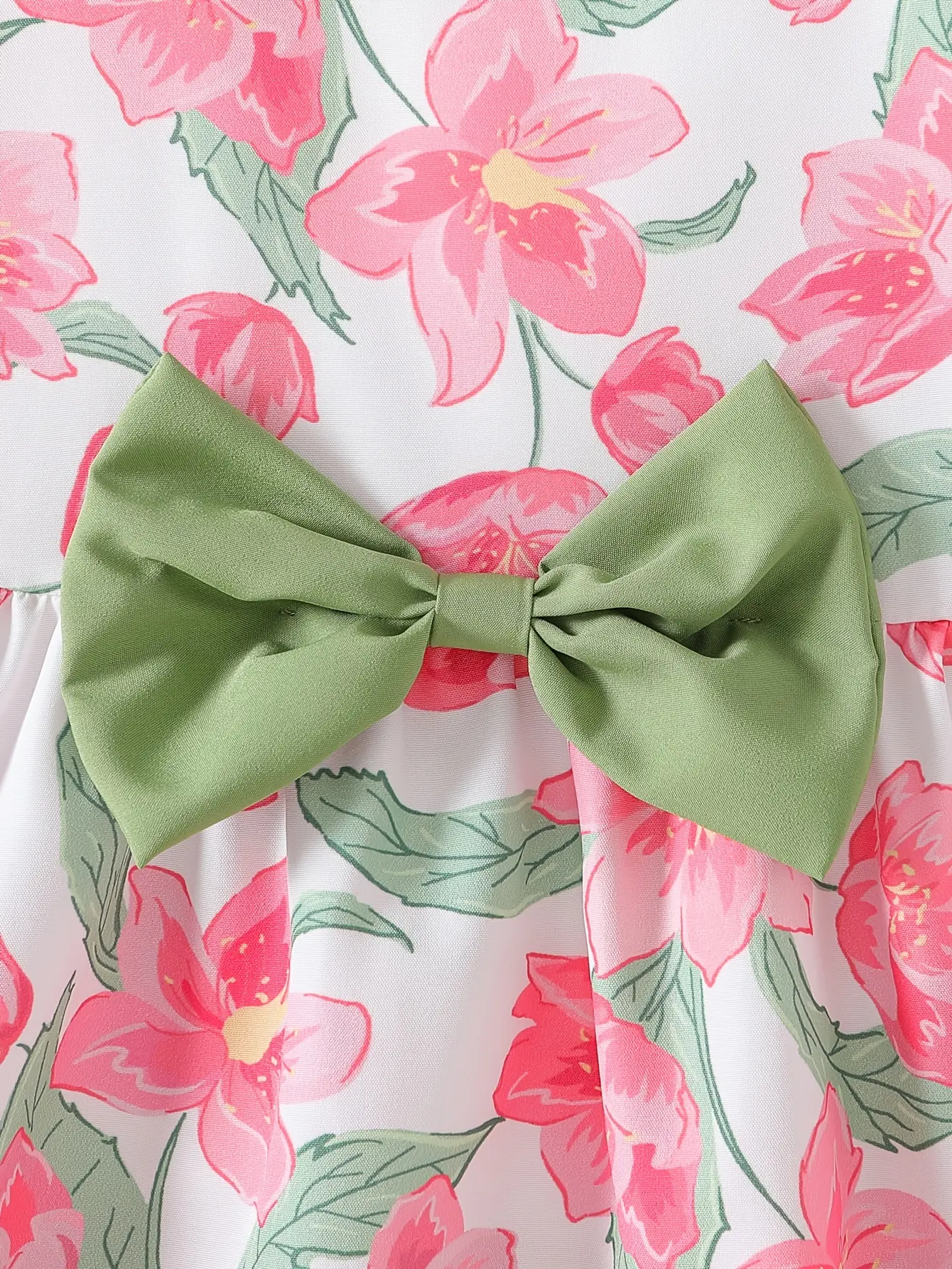 Detail 3 of Girls Floral Sleeveless Bow Strap Summer Dress by LUNORIANA