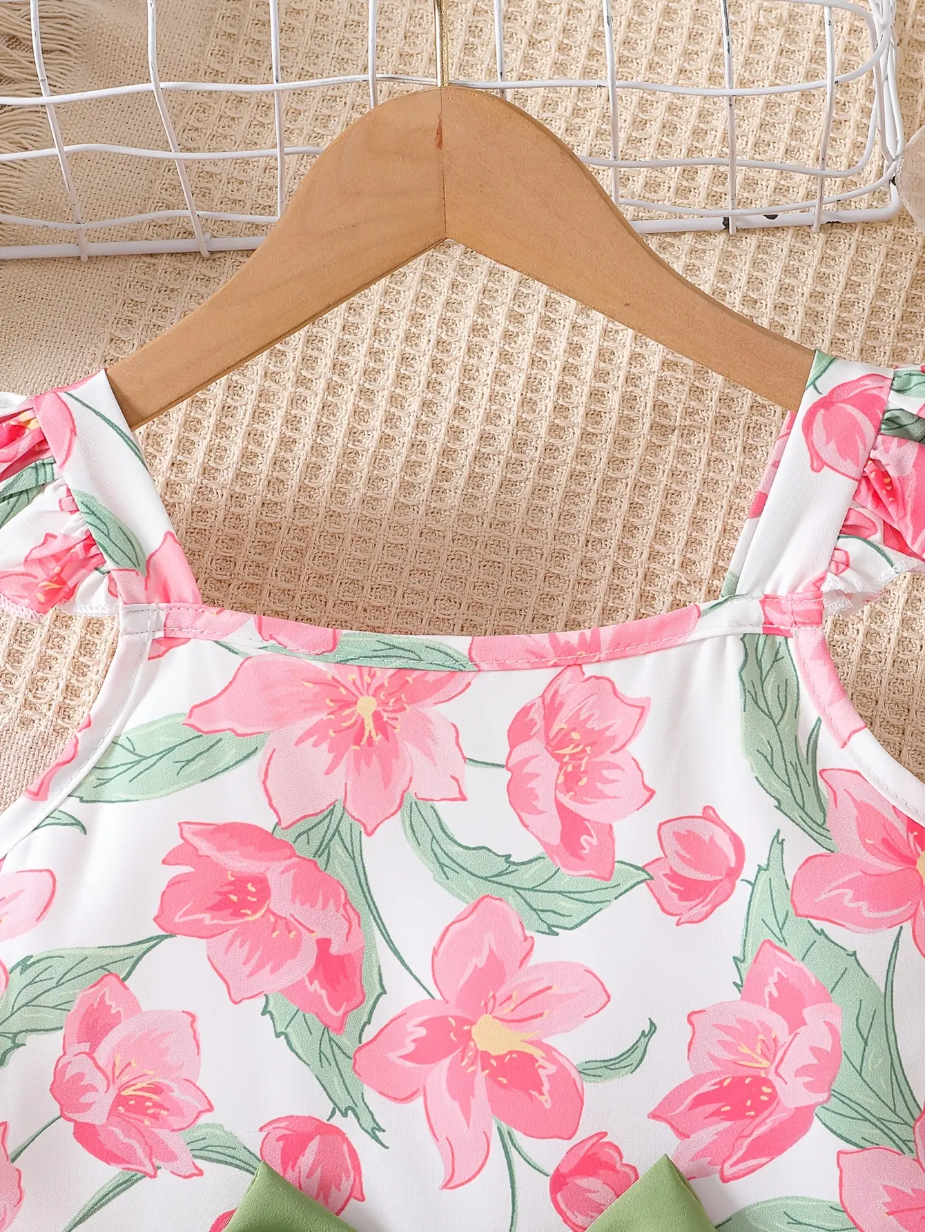 Detail 2 of Girls Floral Sleeveless Bow Strap Summer Dress by LUNORIANA