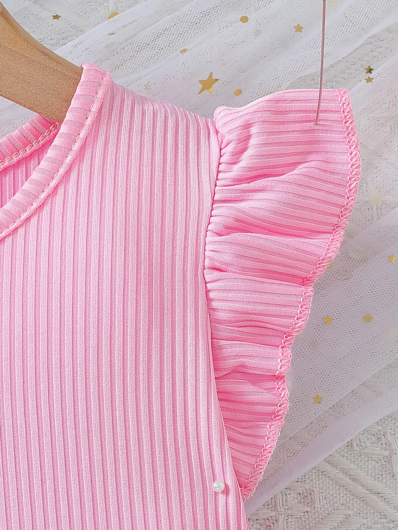Detail 3 of Girls Pink Ribbed Unicorn Rainbow Tulle Dress by LUNORIANA