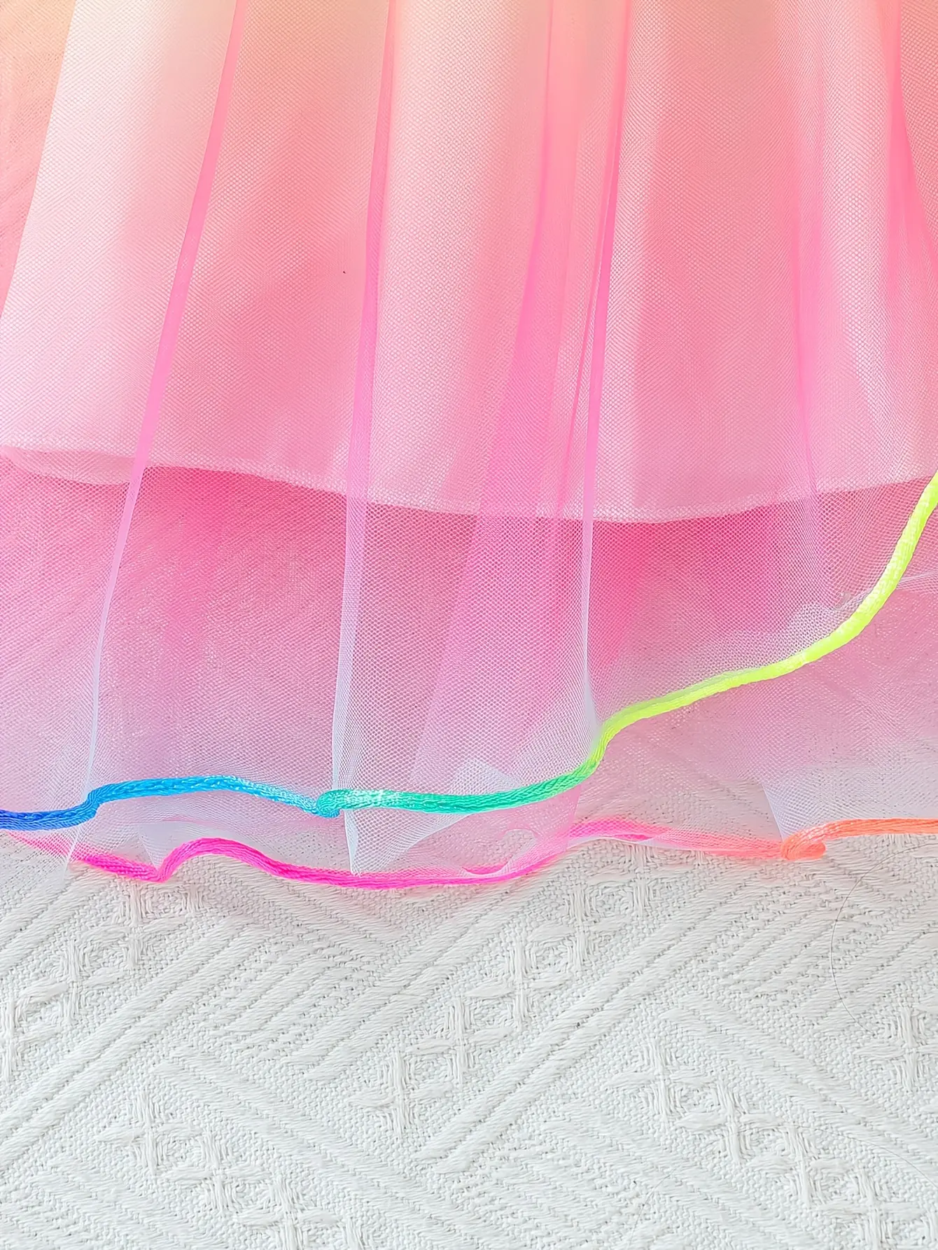 Detail 5 of Girls Pink Ribbed Unicorn Rainbow Tulle Dress by LUNORIANA