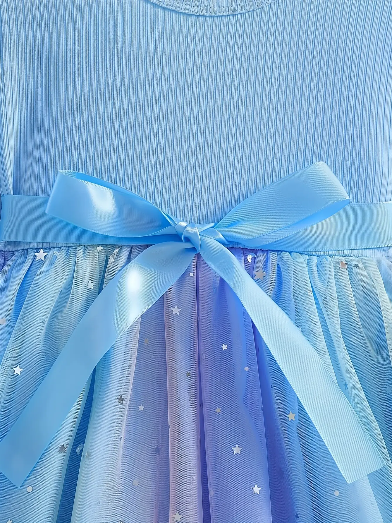 Girls Long Sleeve Star Sequin Tulle Dress gallery view