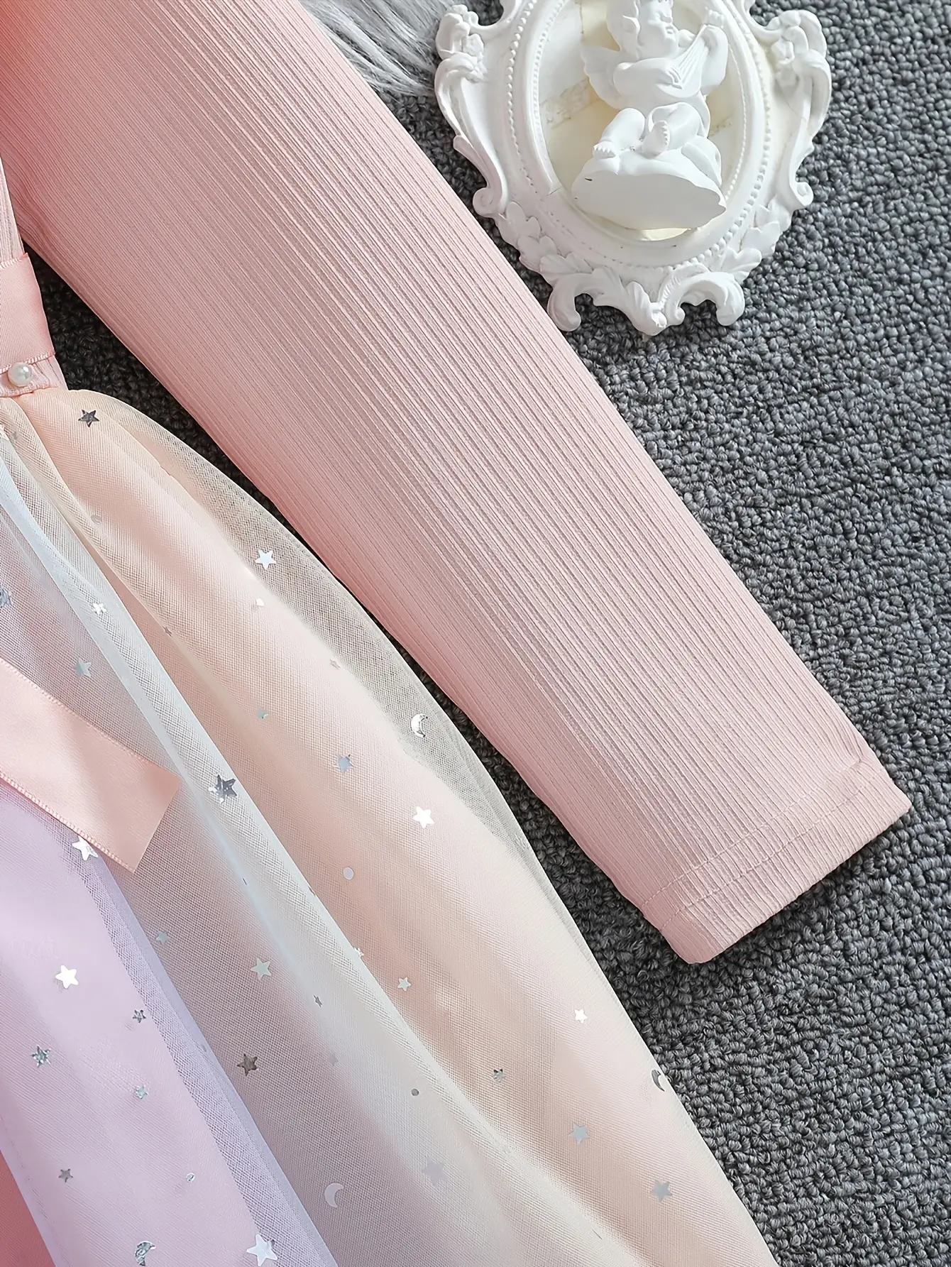 Girls Long Sleeve Star Sequin Tulle Dress gallery view