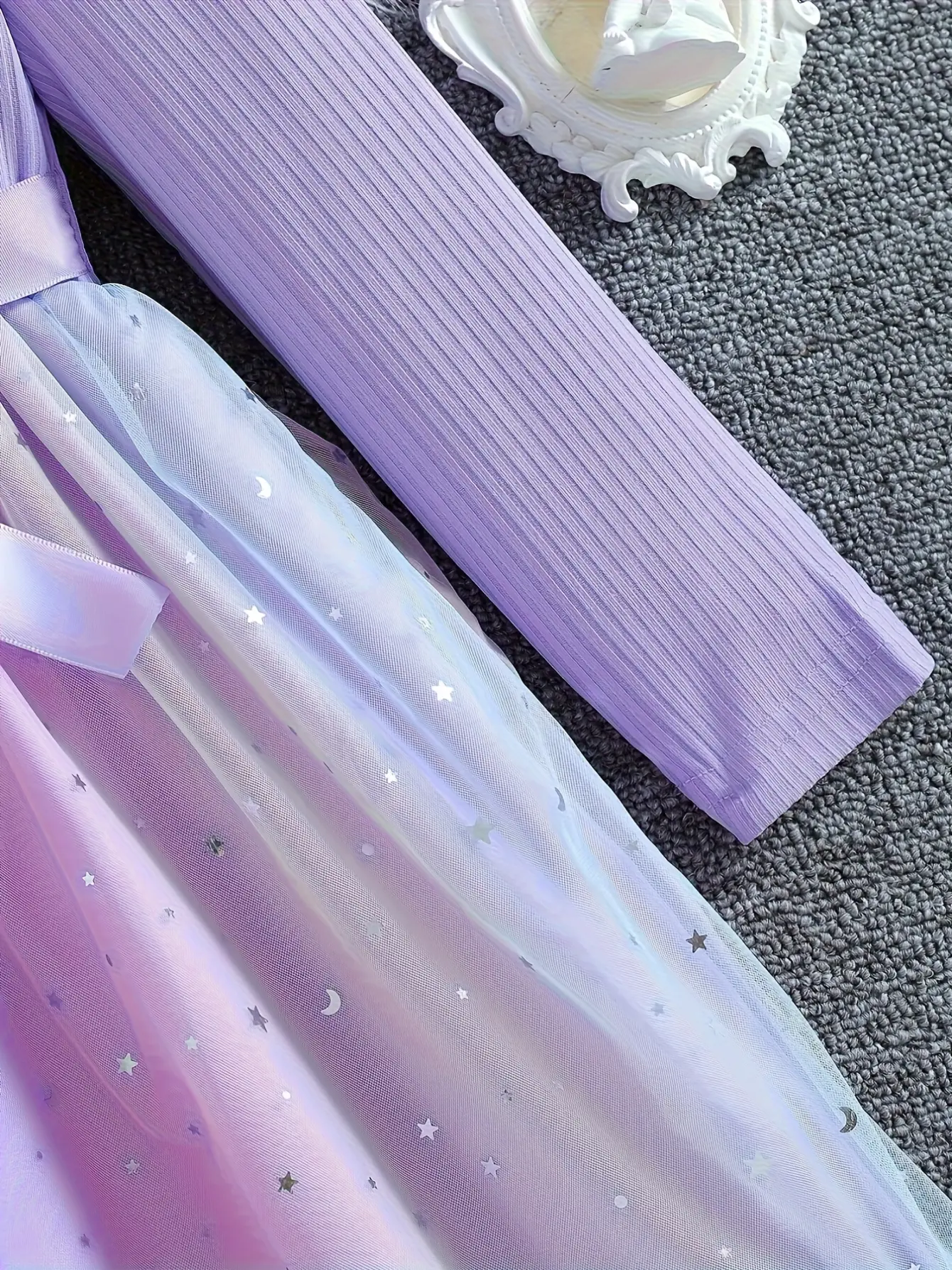 Girls Long Sleeve Star Sequin Tulle Dress gallery view