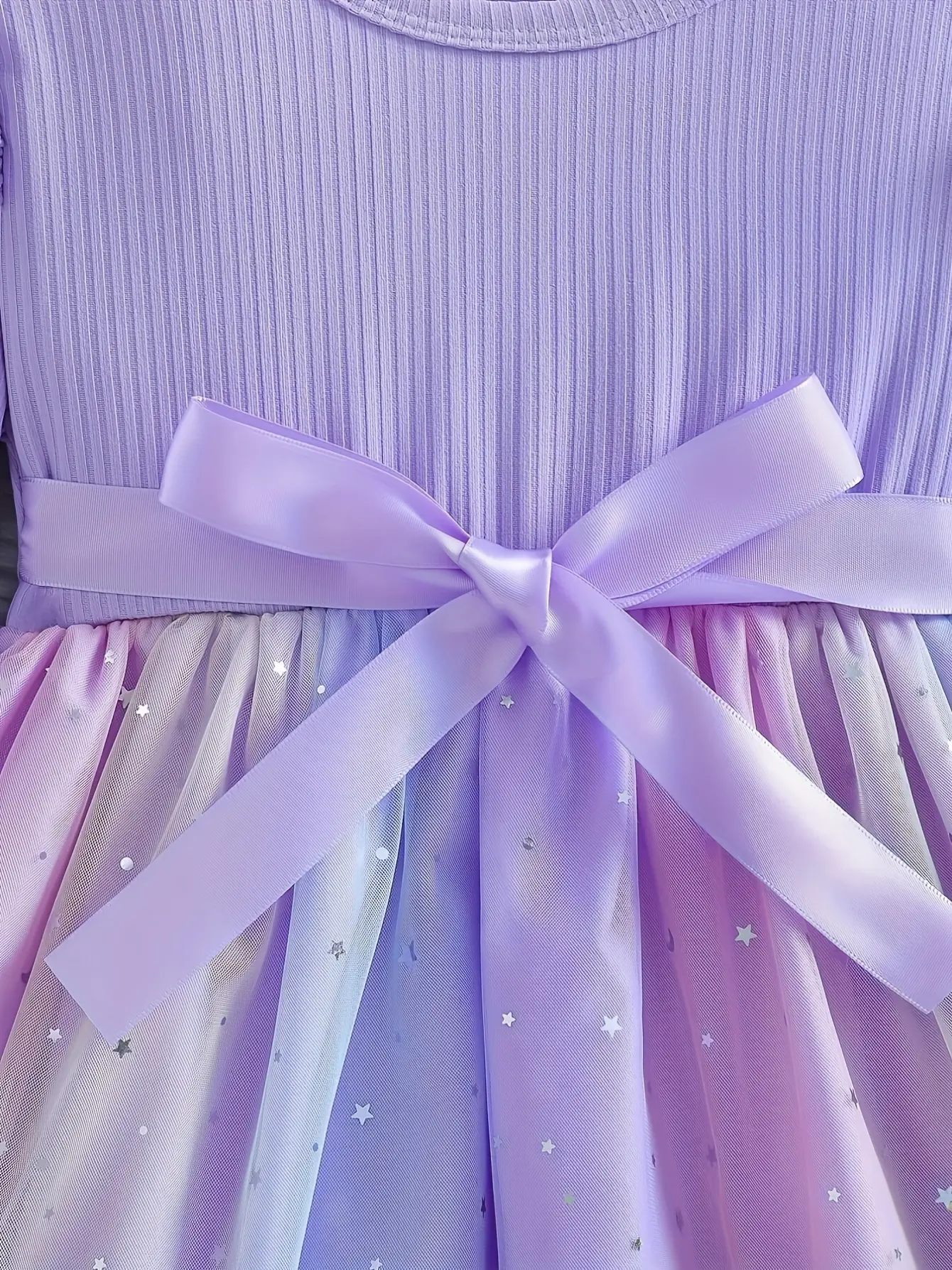 Girls Long Sleeve Star Sequin Tulle Dress gallery view