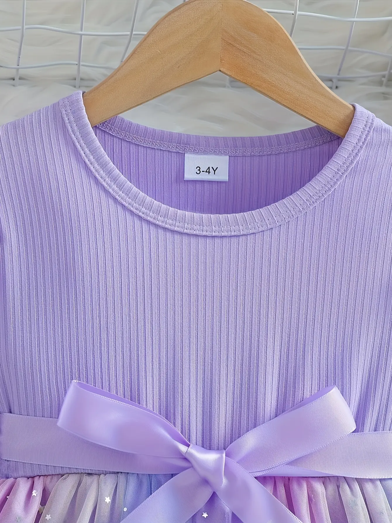 Girls Long Sleeve Star Sequin Tulle Dress gallery view