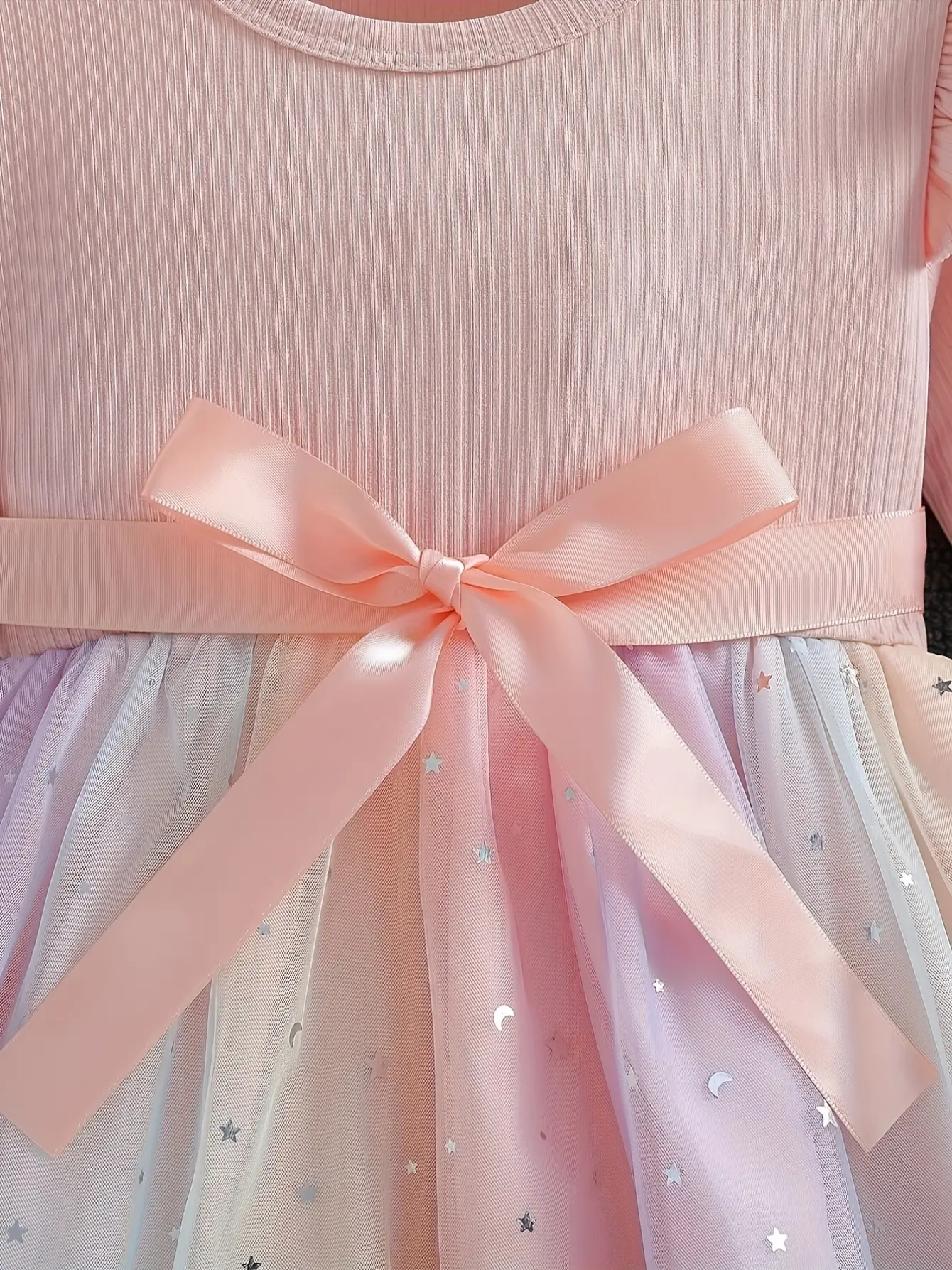 Girls Long Sleeve Star Sequin Tulle Dress gallery view