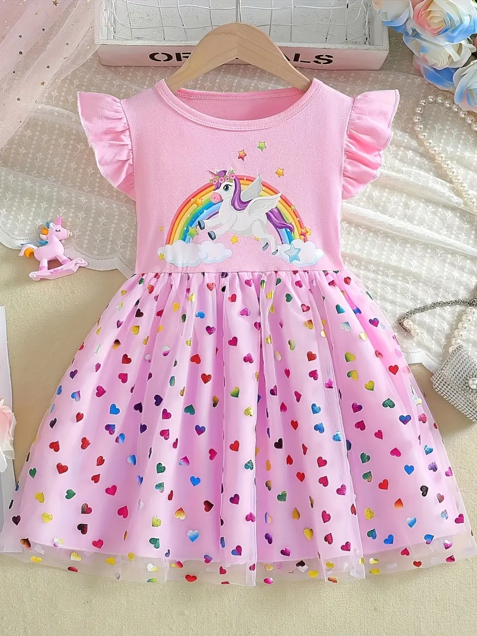 Girls Unicorn Heart Tulle Dress by LUNORIANA