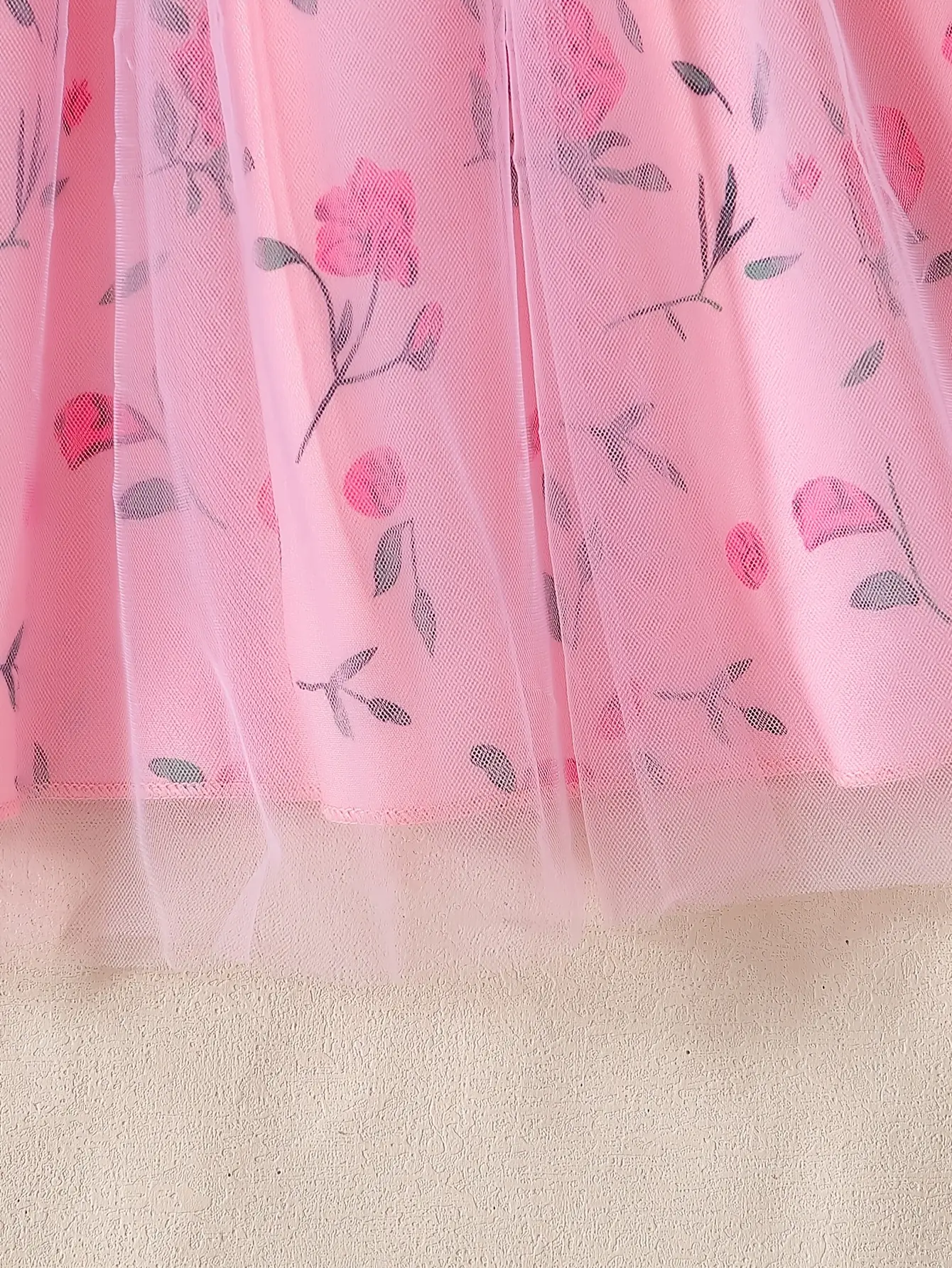 Detail 5 of Girls Pink Floral Ribbed Tulle Dress - SPUID 1614074440 by LUNORIANA