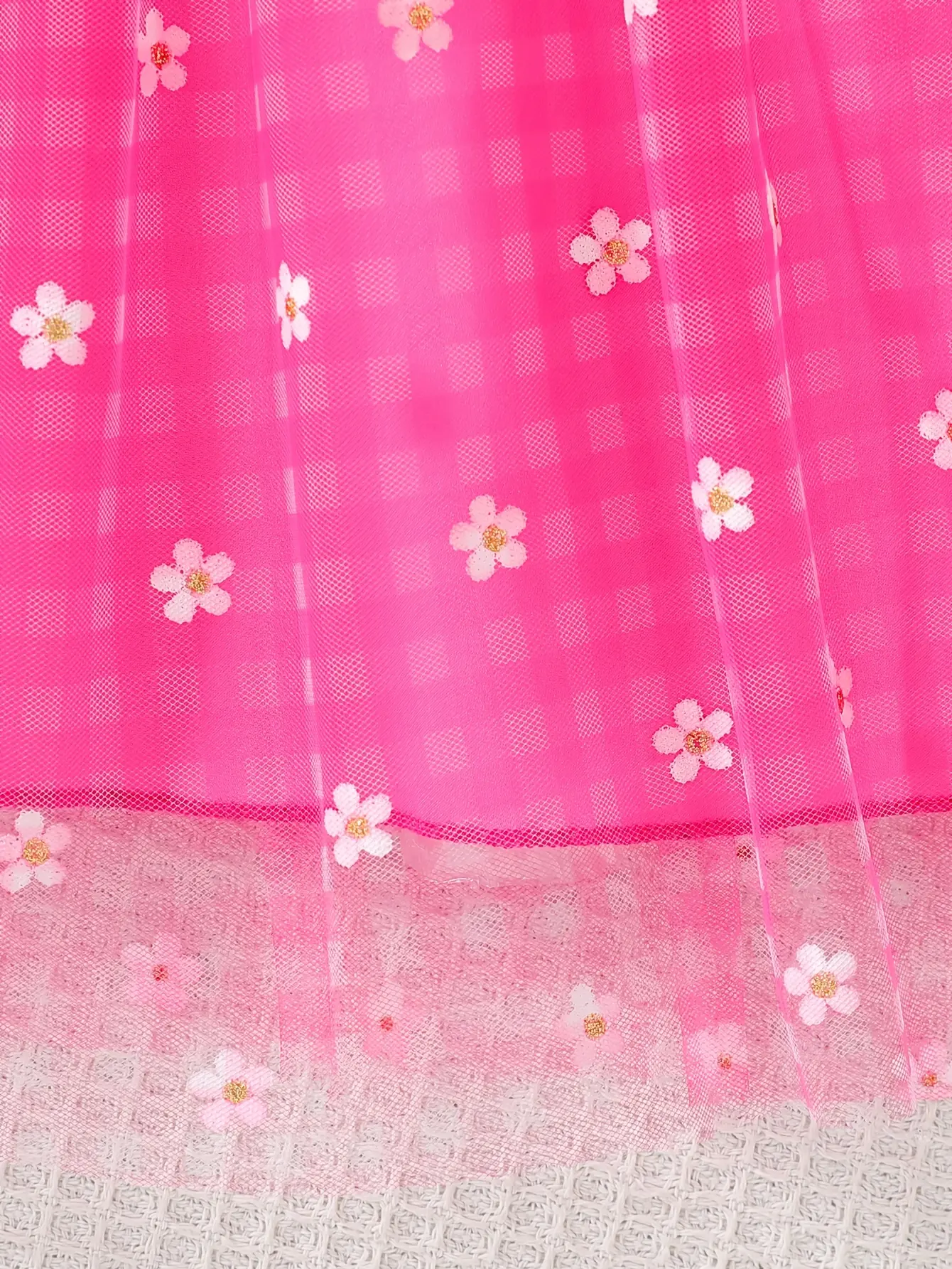 Detail 17 of Girls One-Shoulder Plaid Floral Dress by LUNORIANA
