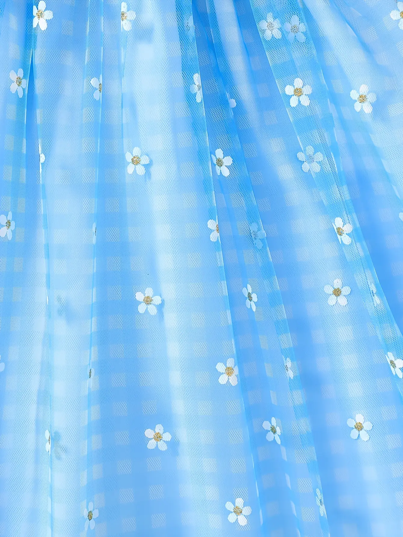 Detail 6 of Girls One-Shoulder Plaid Floral Dress by LUNORIANA