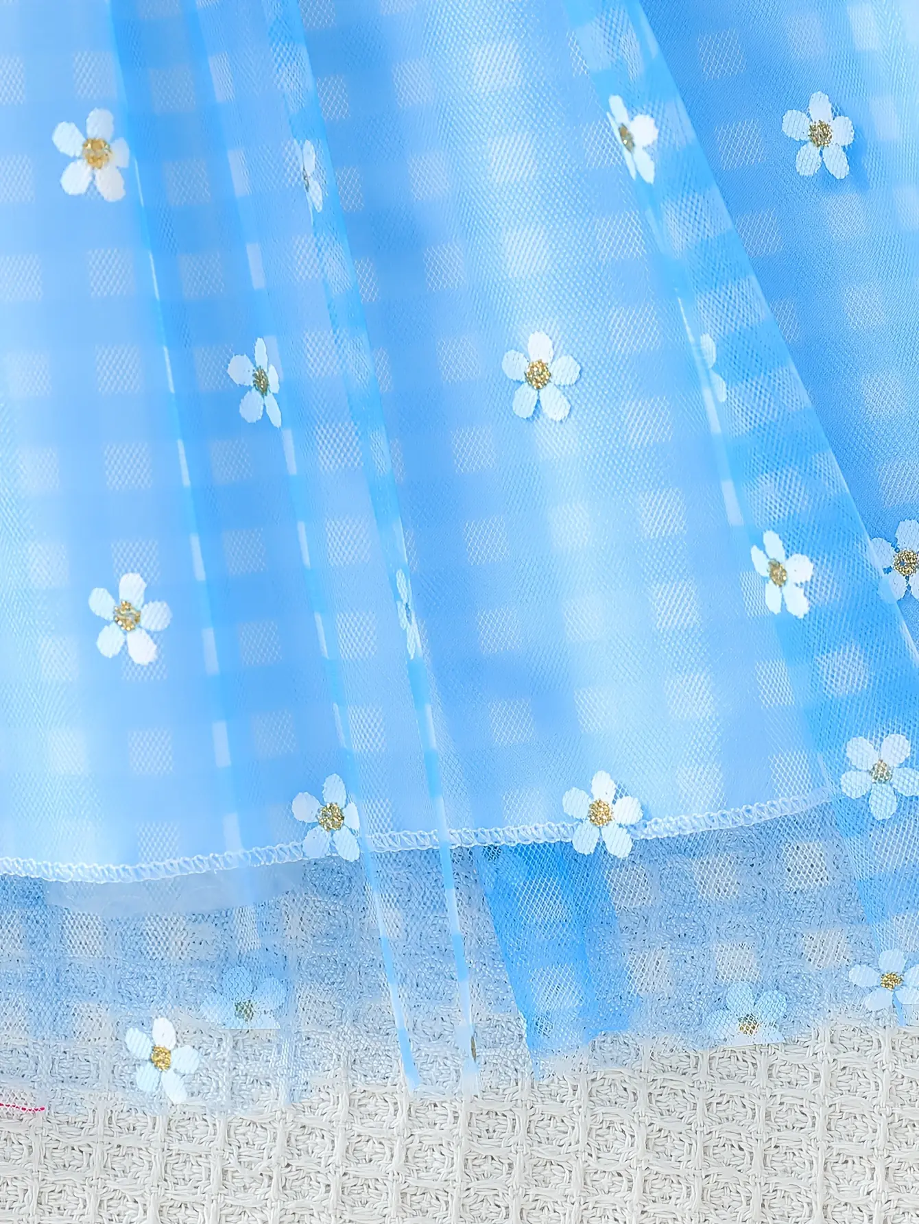 Detail 7 of Girls One-Shoulder Plaid Floral Dress by LUNORIANA