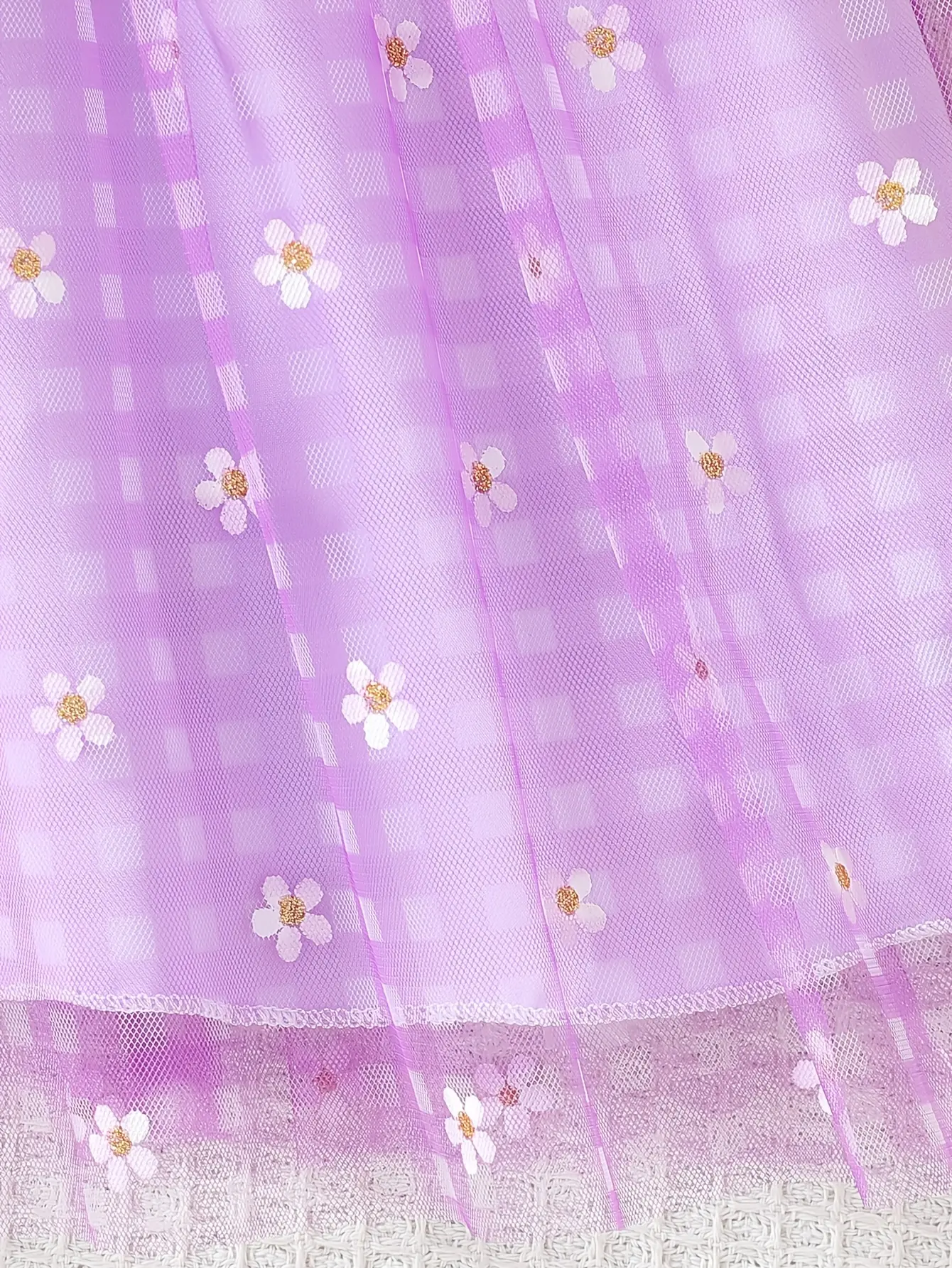Detail 12 of Girls One-Shoulder Plaid Floral Dress by LUNORIANA