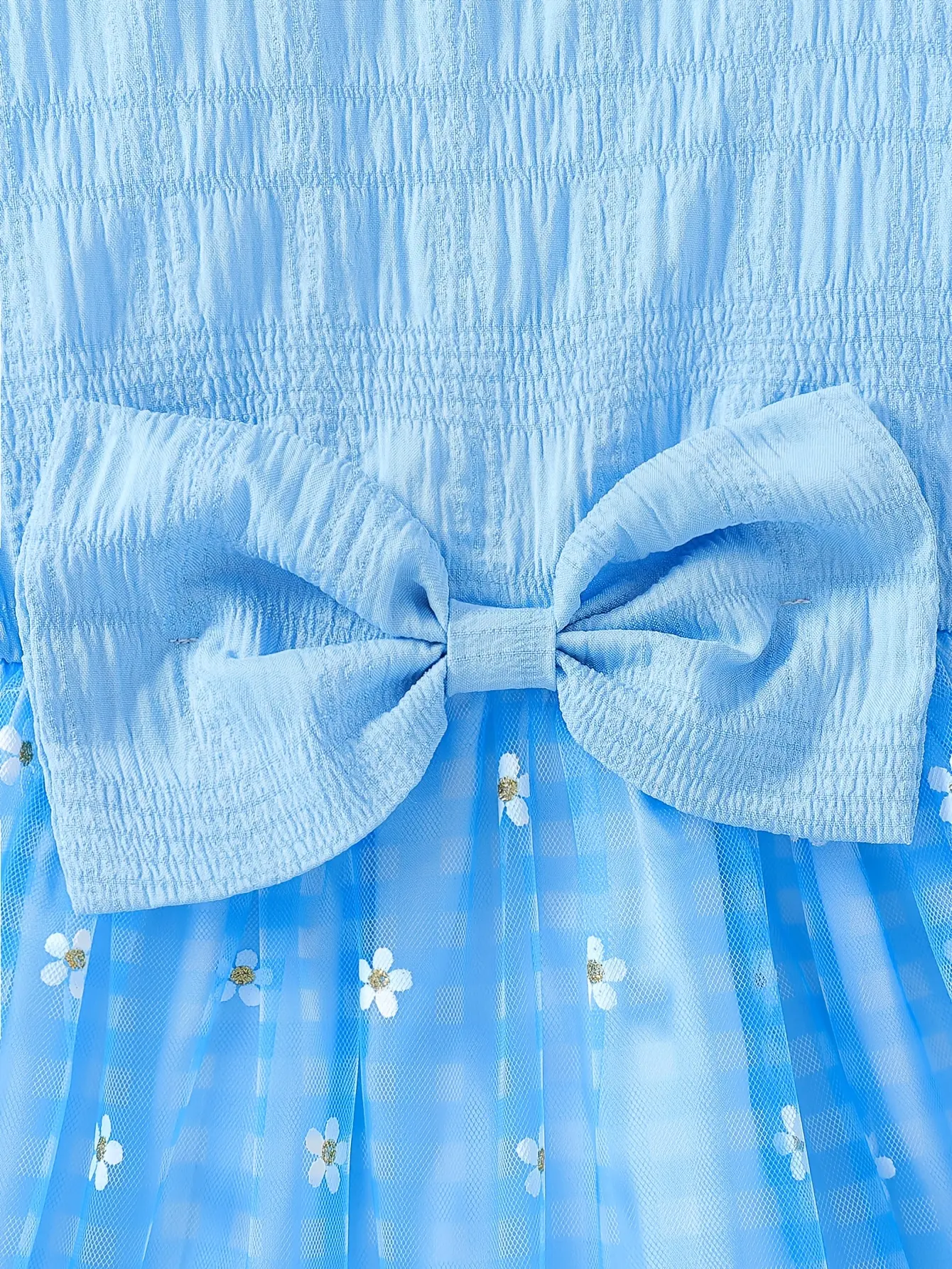 Detail 5 of Girls One-Shoulder Plaid Floral Dress by LUNORIANA