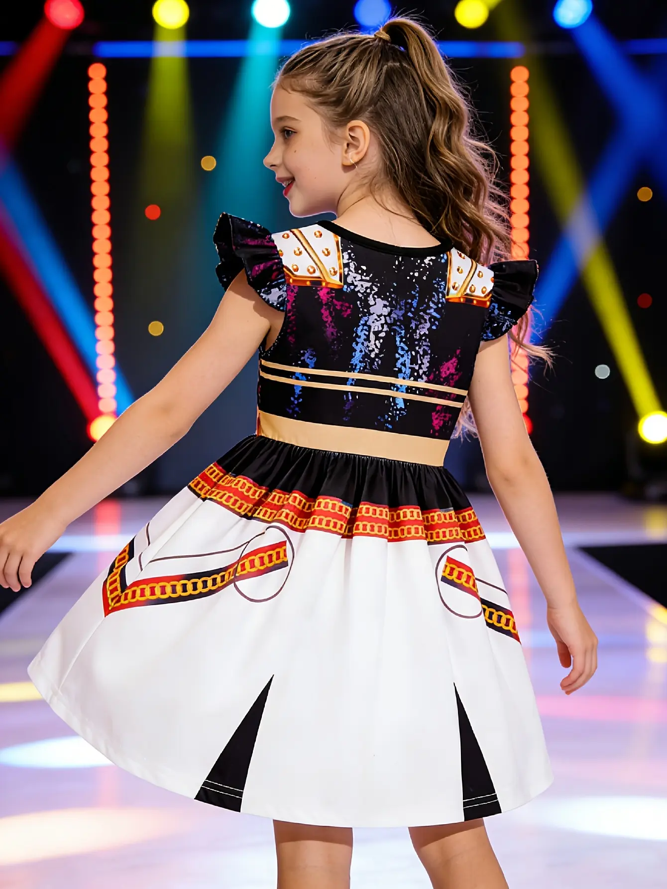 Detail 1 of Girls 3D Print Pop Singer Dress by LUNORIANA