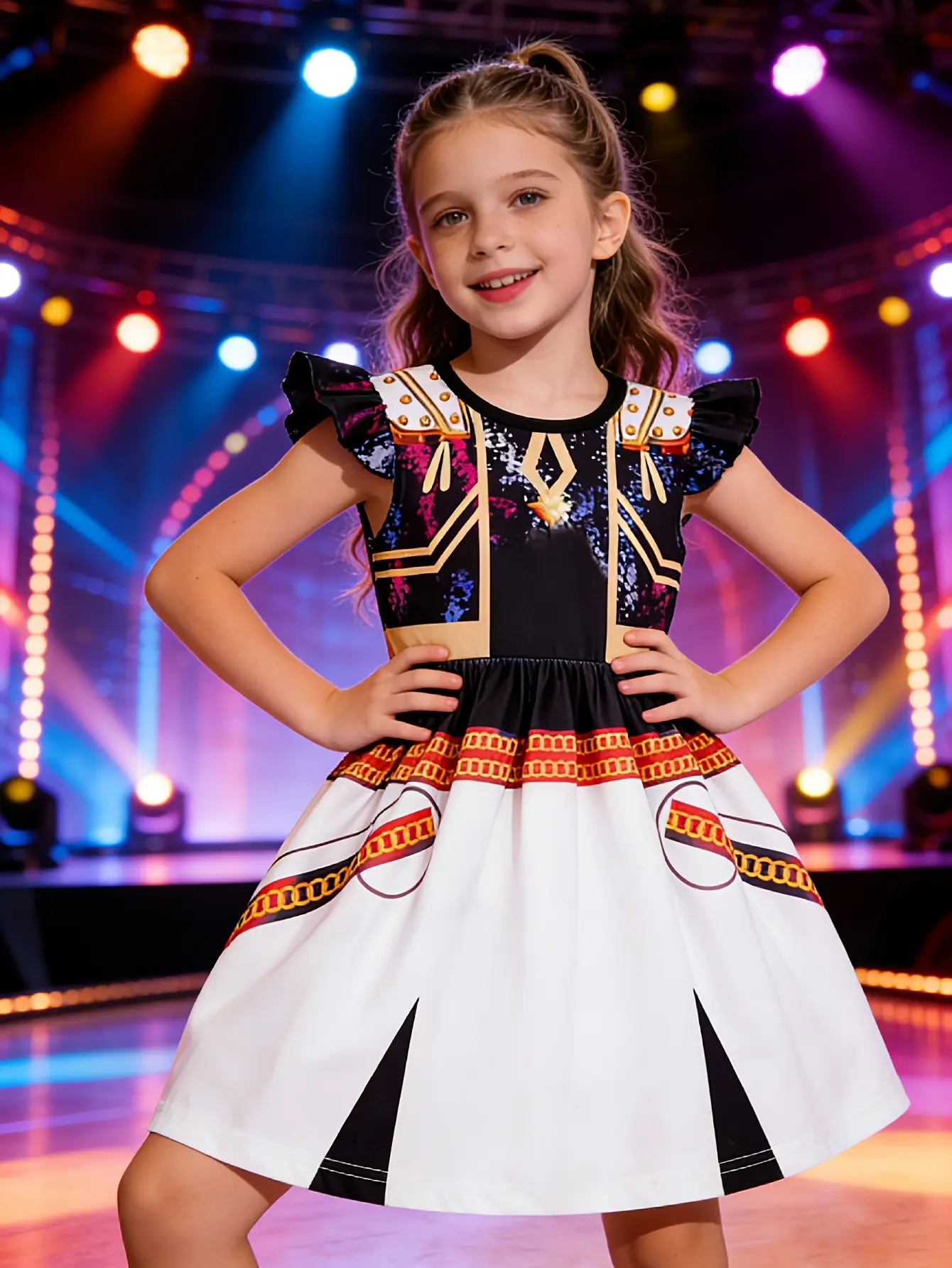 Girls 3D Print Pop Singer Dress by LUNORIANA