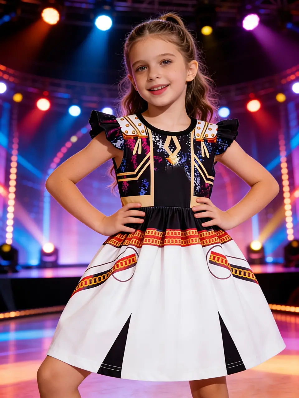 Girls 3D Print Pop Singer Dress by LUNORIANA