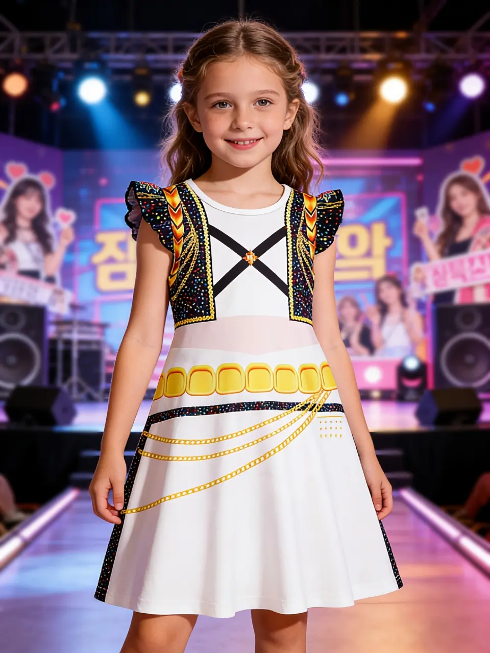 Girls Dark Pop Singer Chain Print Dress by LUNORIANA