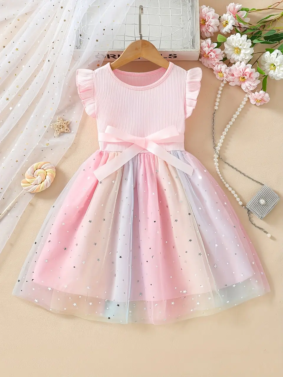 Girls Star Sequin Gradient Tulle Dress by LUNORIANA